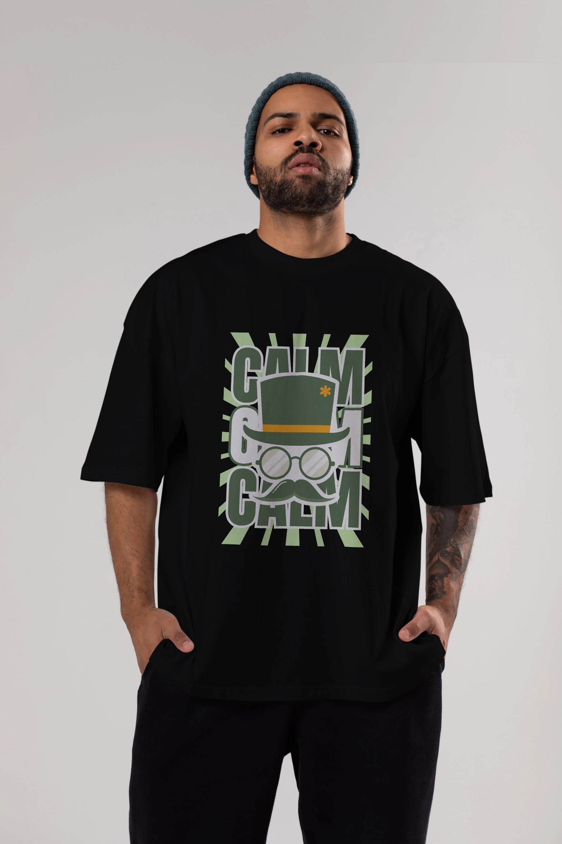 Calm Yazılı Ön Baskılı Oversize t-shirt Erkek Kadın Unisex