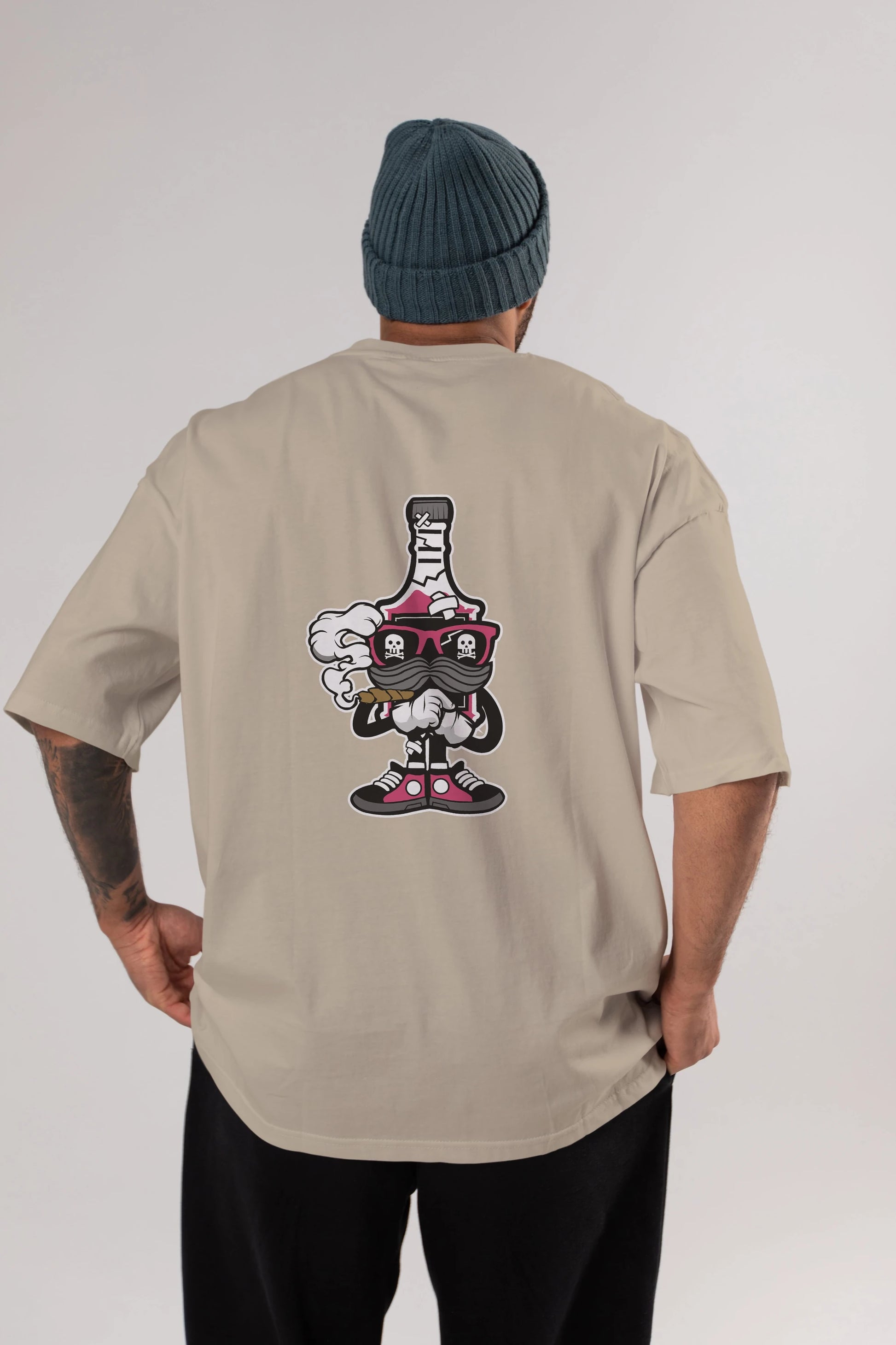 Vodka Bottle Arka Baskılı Oversize t-shirt Erkek Kadın Unisex %100 Pamuk tişort