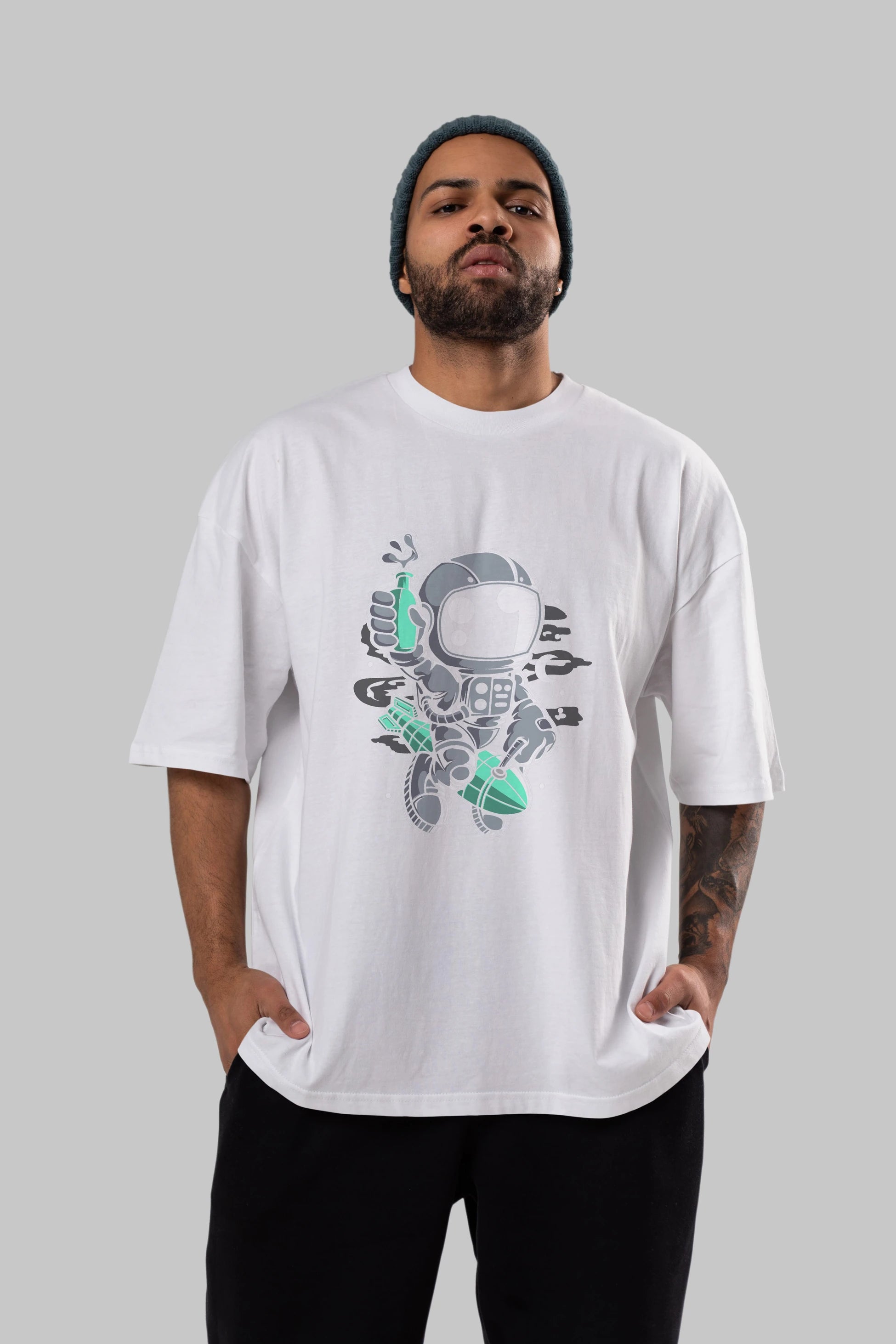 Astronaut Rocket Ön Baskılı Oversize t-shirt Erkek Kadın Unisex
