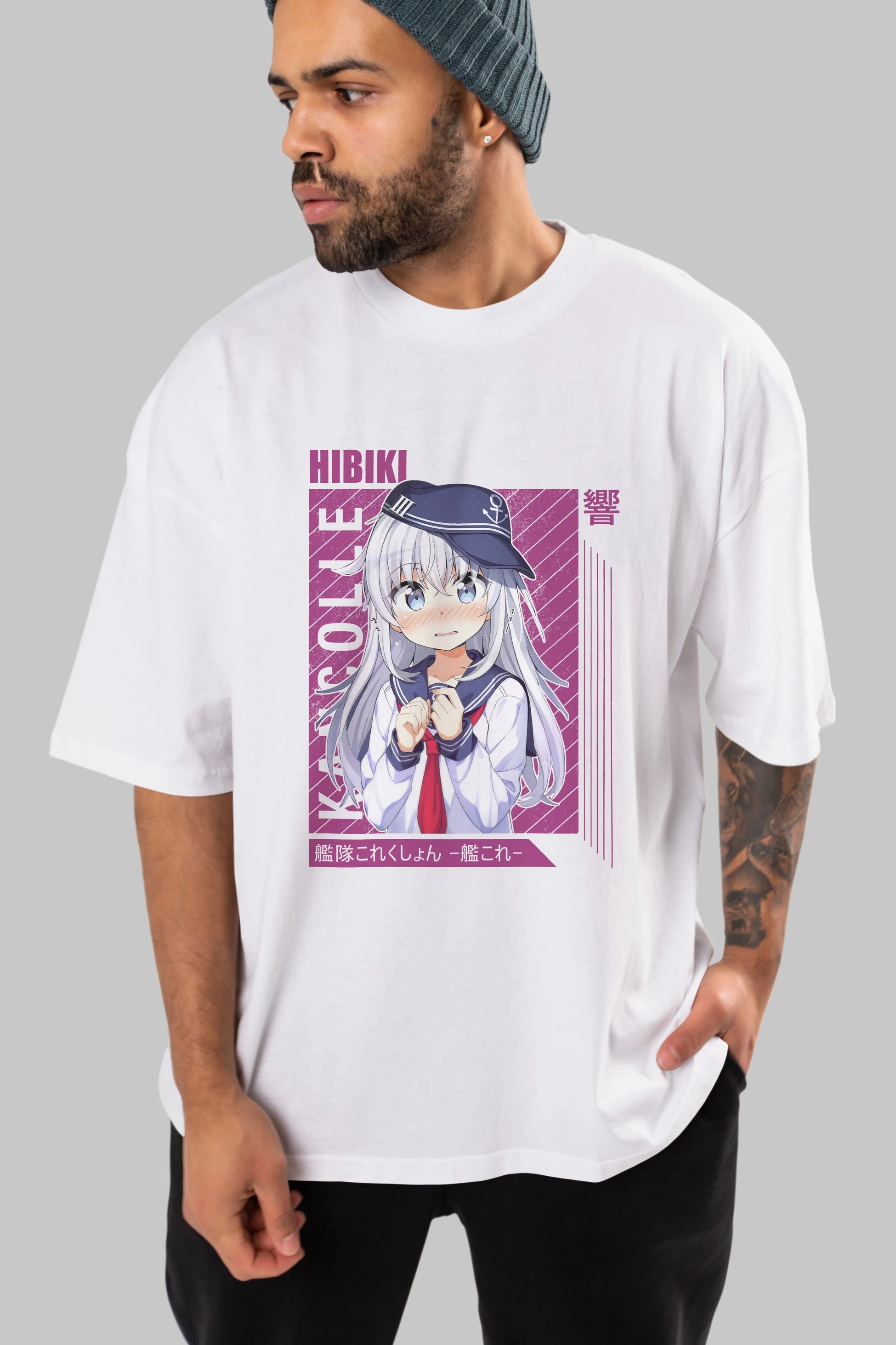Hibiki 4 Anime Ön Baskılı Oversize t-shirt %100 pamuk Erkek Kadın Unisex