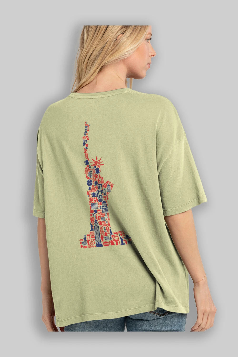 Liberty Arka Baskılı Oversize t-shirt %100 pamuk Erkek Kadın Unisex