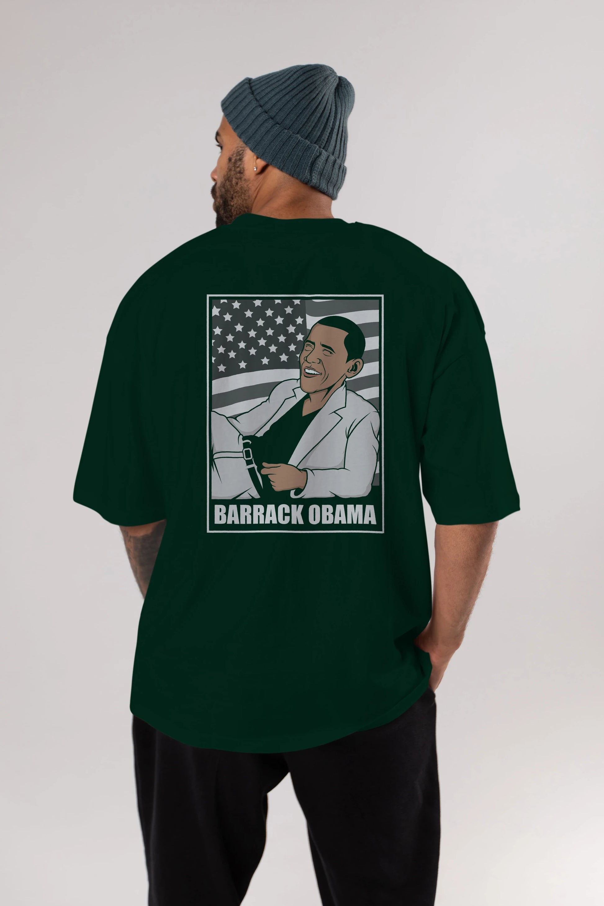 Obama Thriller Arka Baskılı Oversize t-shirt Erkek Kadın Unisex %100 Pamuk tişort