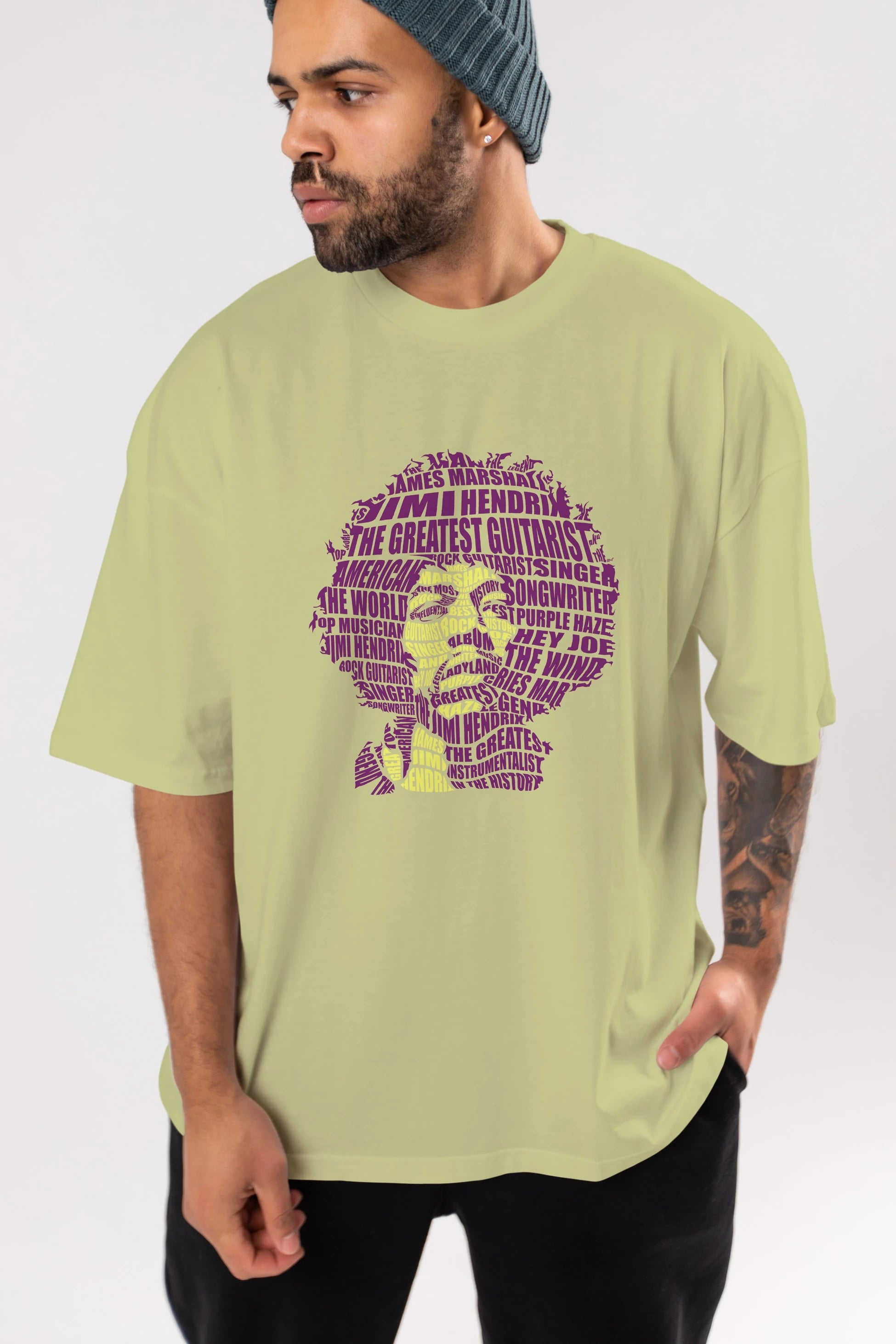 Jimmy Hendrix Calligram Ön Baskılı Oversize t-shirt %100 pamuk Erkek Kadın Unisex