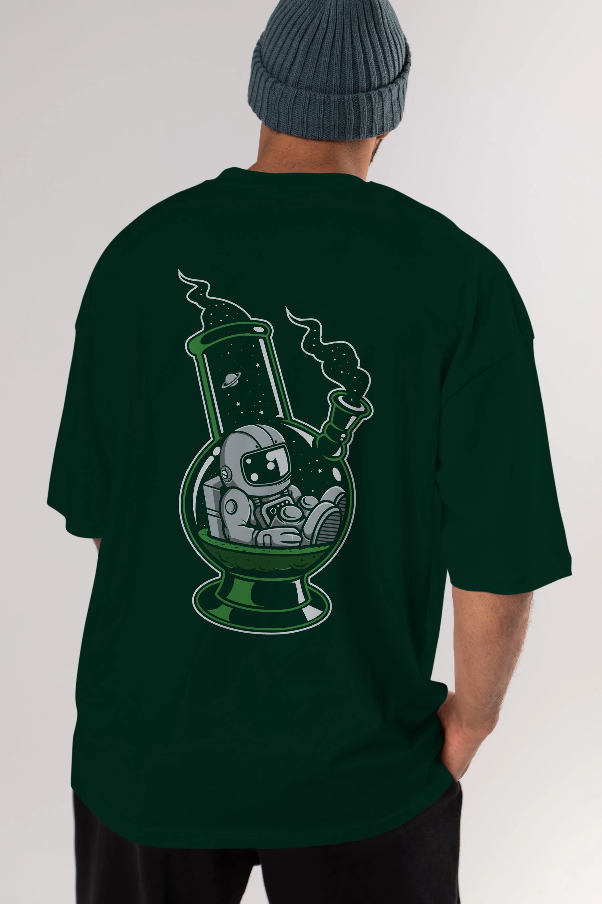 Astronaut Bong Arka Baskılı Oversize t-shirt Erkek Kadın Unisex