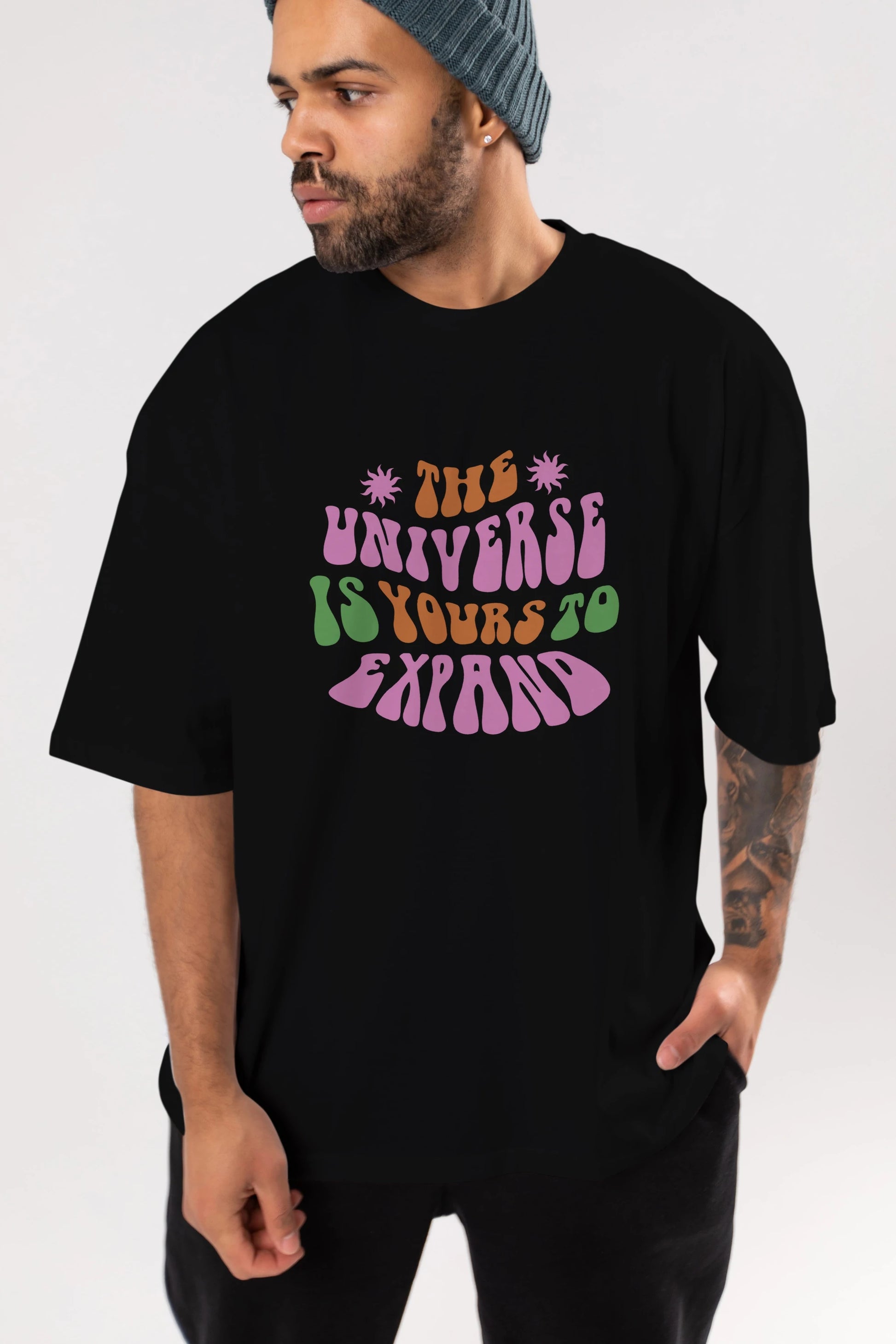 The Universe is Yours Yazılı Ön Baskılı Oversize t-shirt Erkek Kadın Unisex