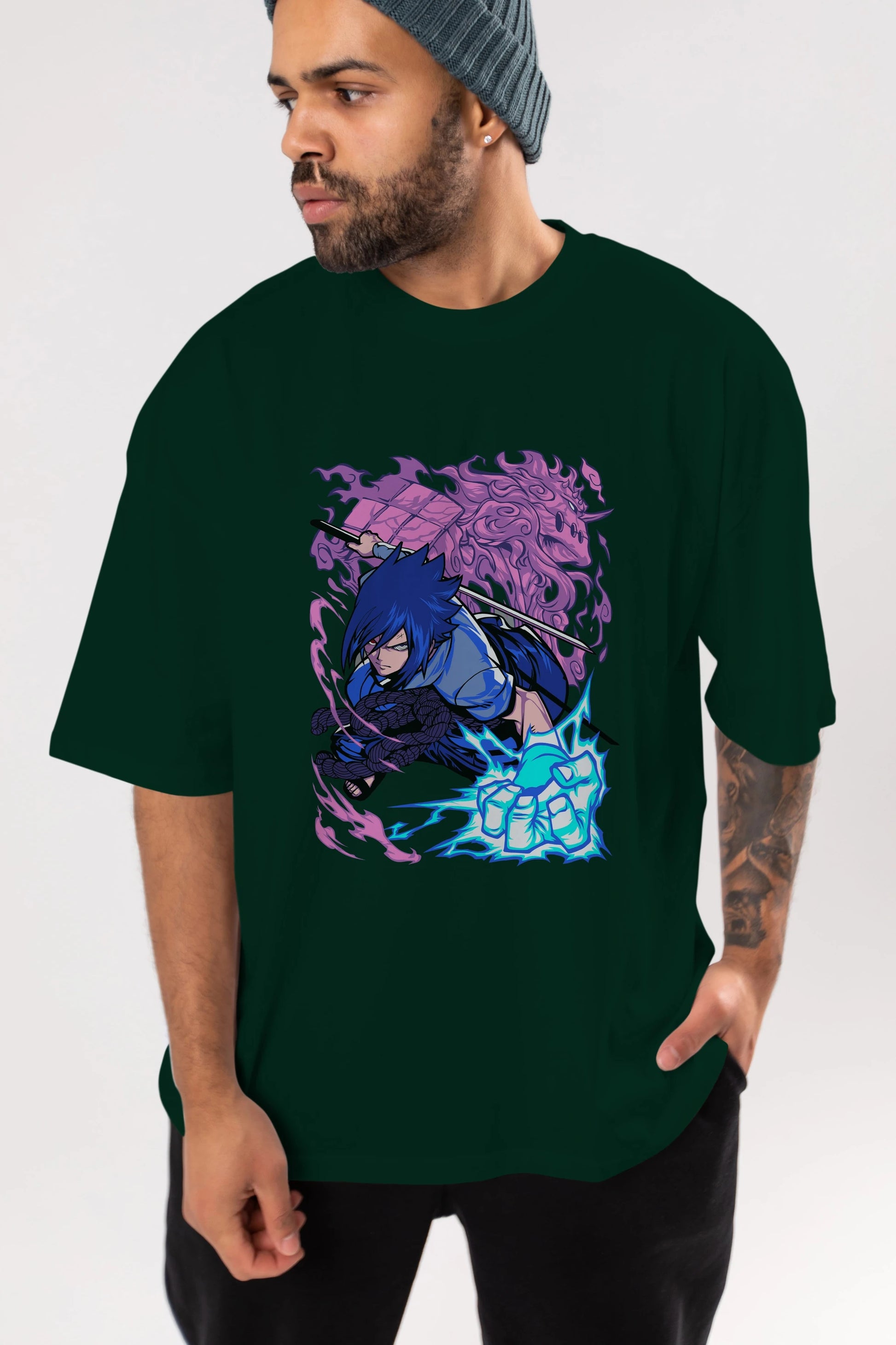 NARUTO SASUKE UCHIHA 2 Anime Ön Baskılı Oversize t-shirt %100 pamuk Erkek Kadın Unisex