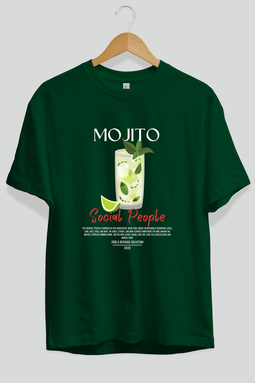Mojıto Kokteyl Serisi ön Baskılı Oversize t-shirt Erkek Kadın %100 Pamuk Bisiklet Yaka tişort