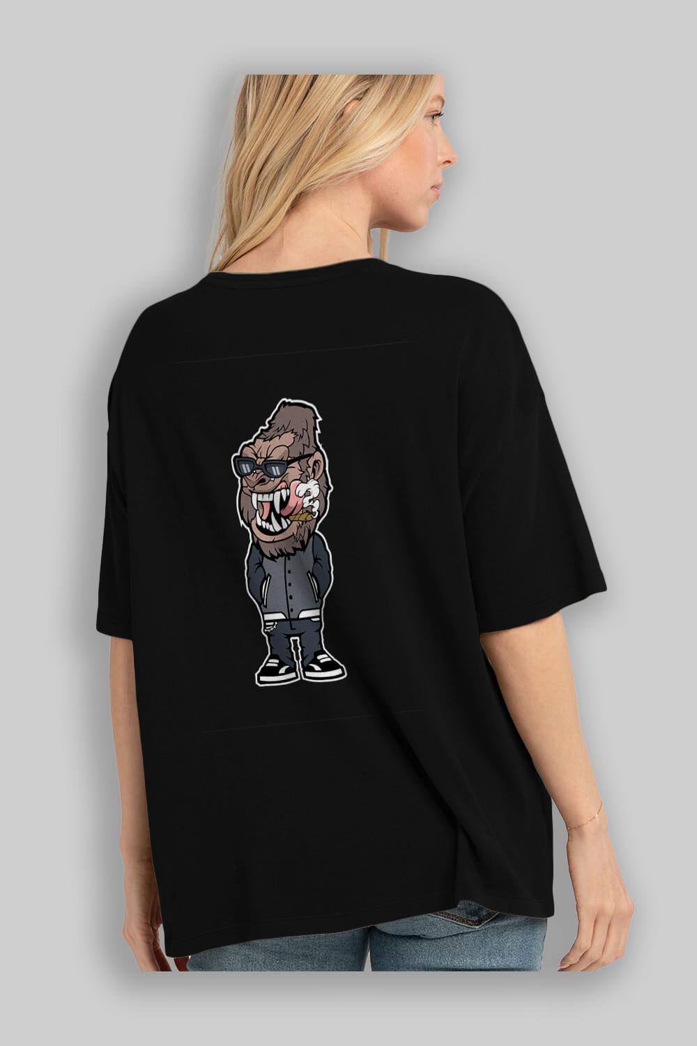 Gorilla Street Style Arka Baskılı Oversize t-shirt Erkek Kadın Unisex %100 Pamuk tişort