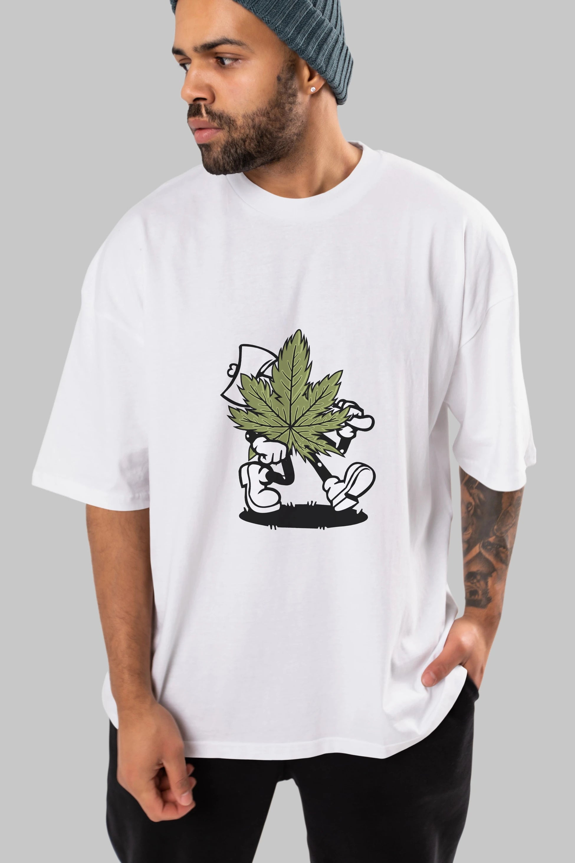 Weed Ön Baskılı Oversize t-shirt Erkek Kadın Unisex %100 Pamuk tişort