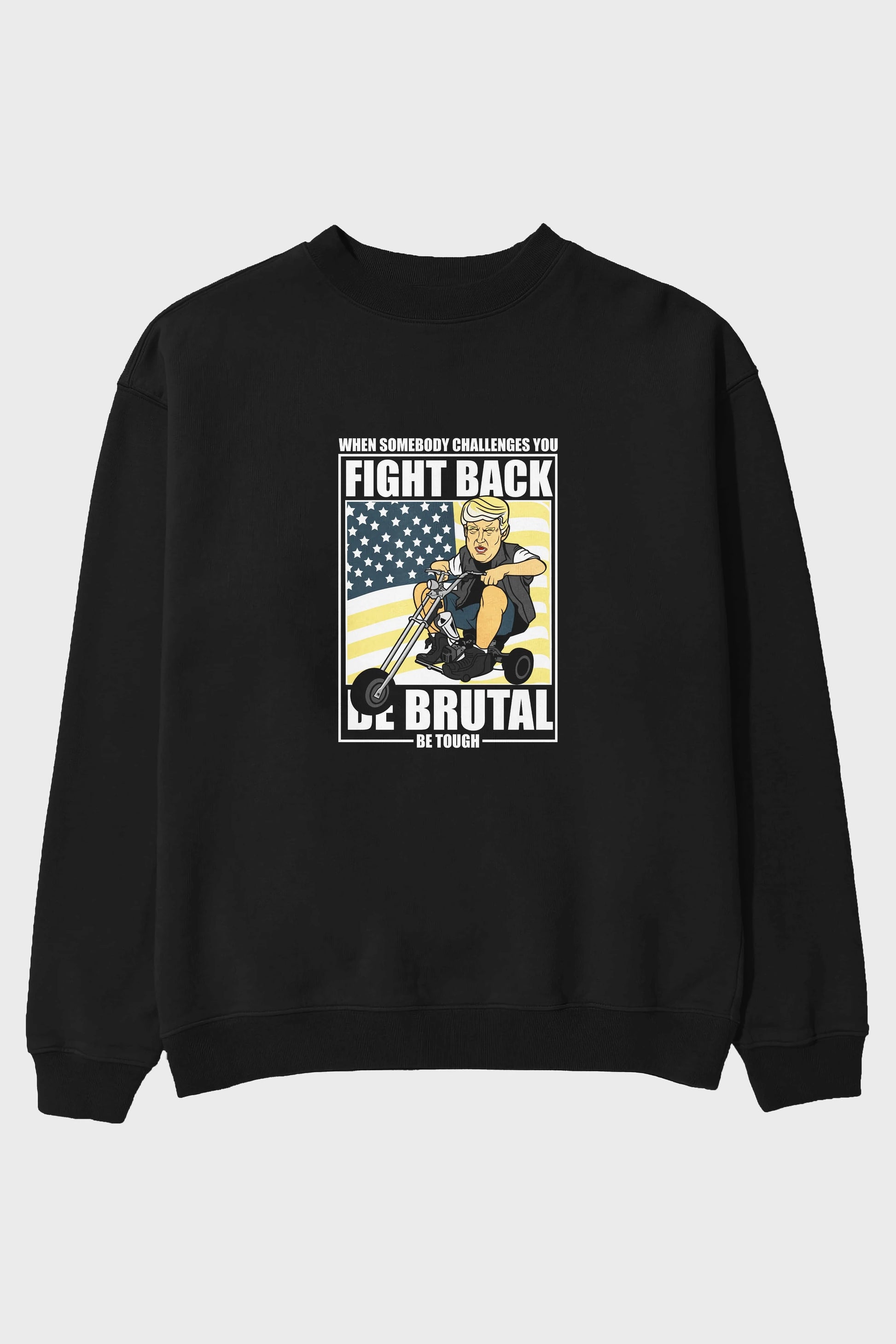 Trump Biker Ön Baskılı Oversize Sweatshirt Erkek Kadın Unisex