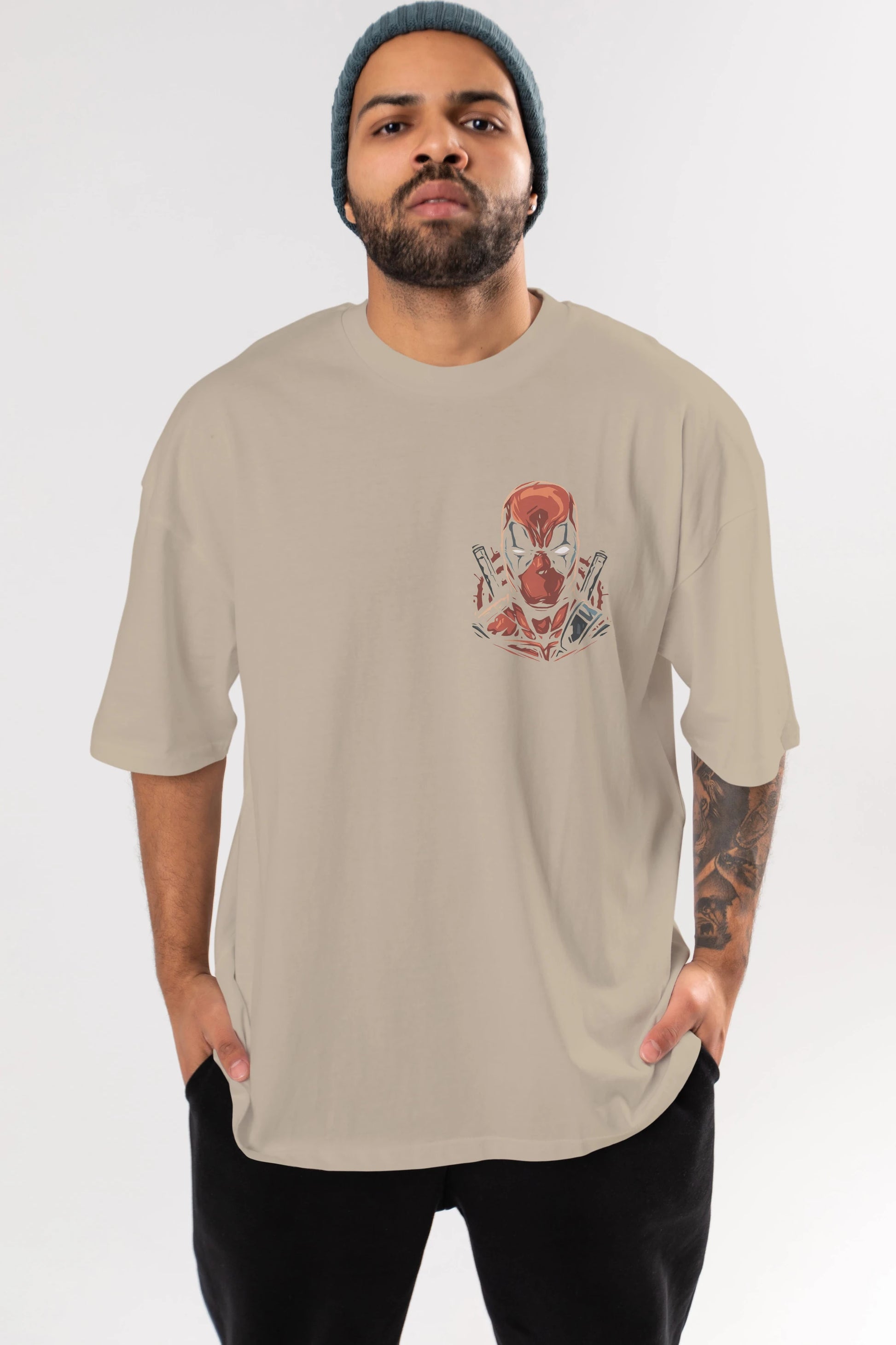 Deadpool (10) Ön Sol Baskılı Oversize t-shirt Erkek Kadın Unisex %100 Pamuk Bisiklet Yaka tişort