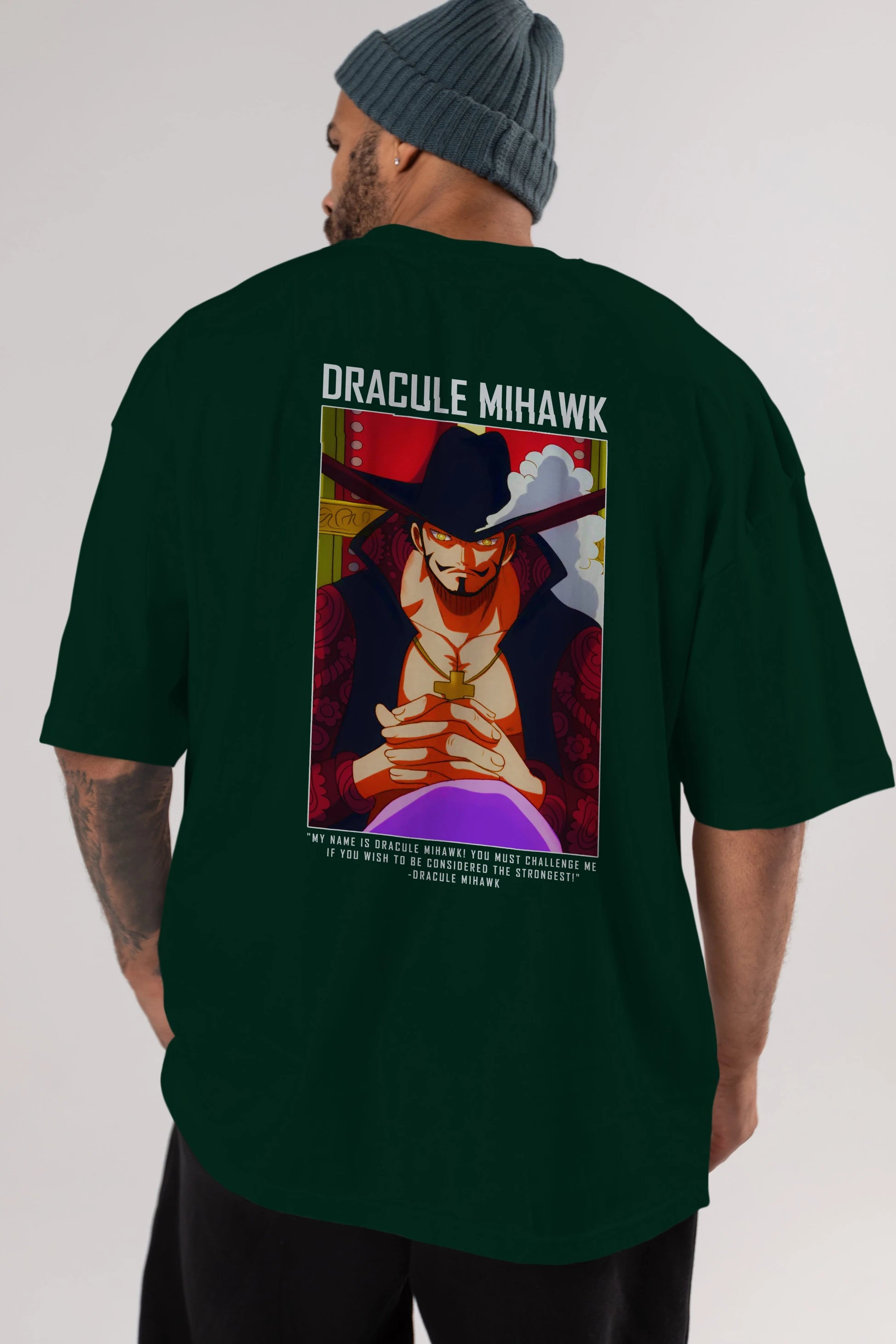 Dracule Mihawk Anime Arka Baskılı Oversize t-shirt Erkek Kadın Unisex %100 pamuk tişort