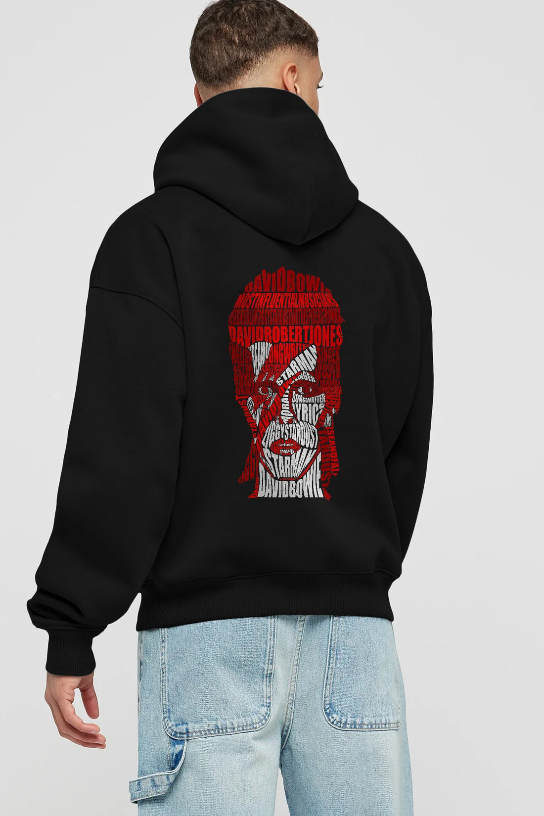 David Bowie Calligram Arka Baskılı Hoodie Oversize Kapüşonlu Sweatshirt Erkek Kadın Unisex