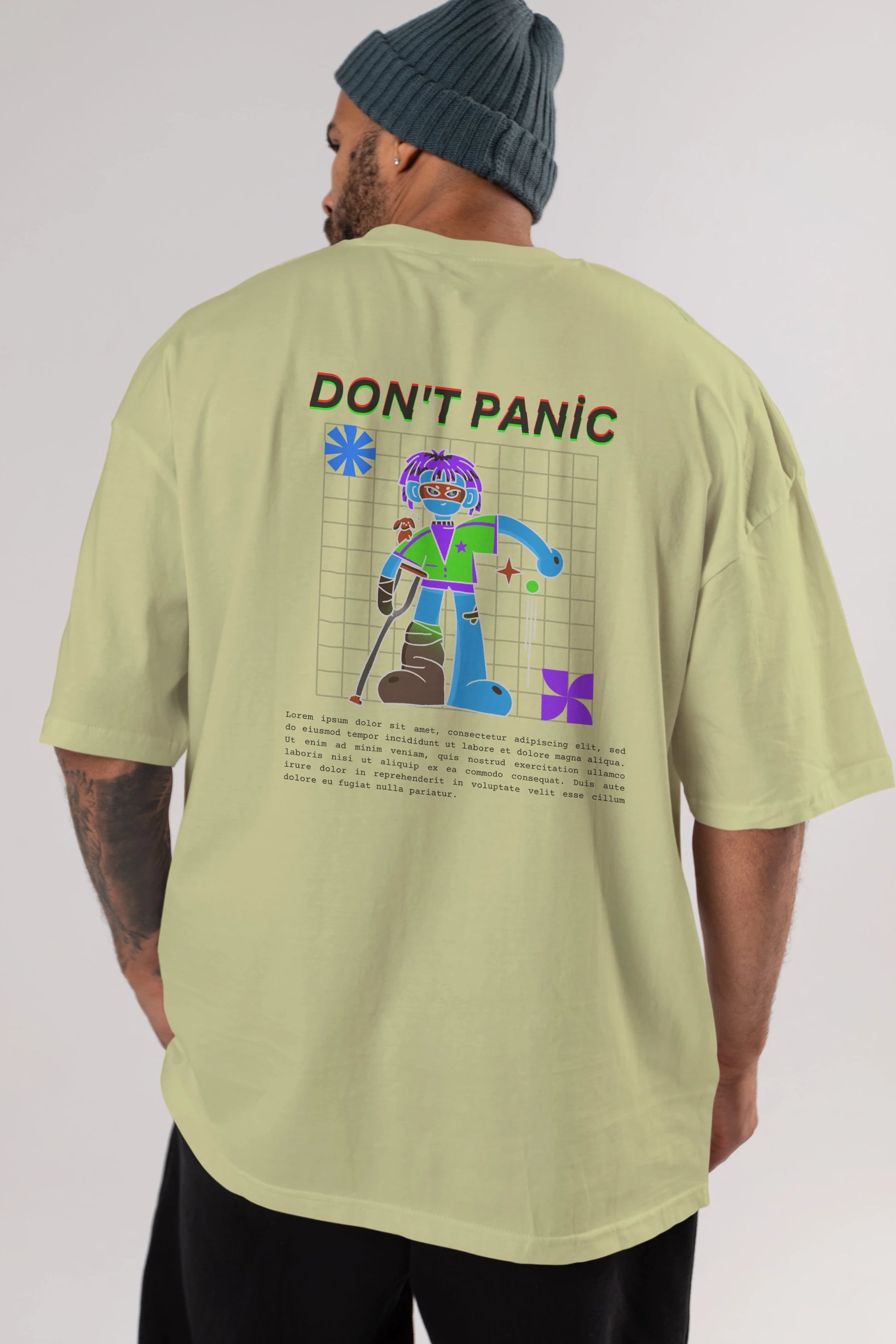 Dont Panic Yazılı Arka Baskılı Oversize t-shirt Erkek Kadın Unisex
