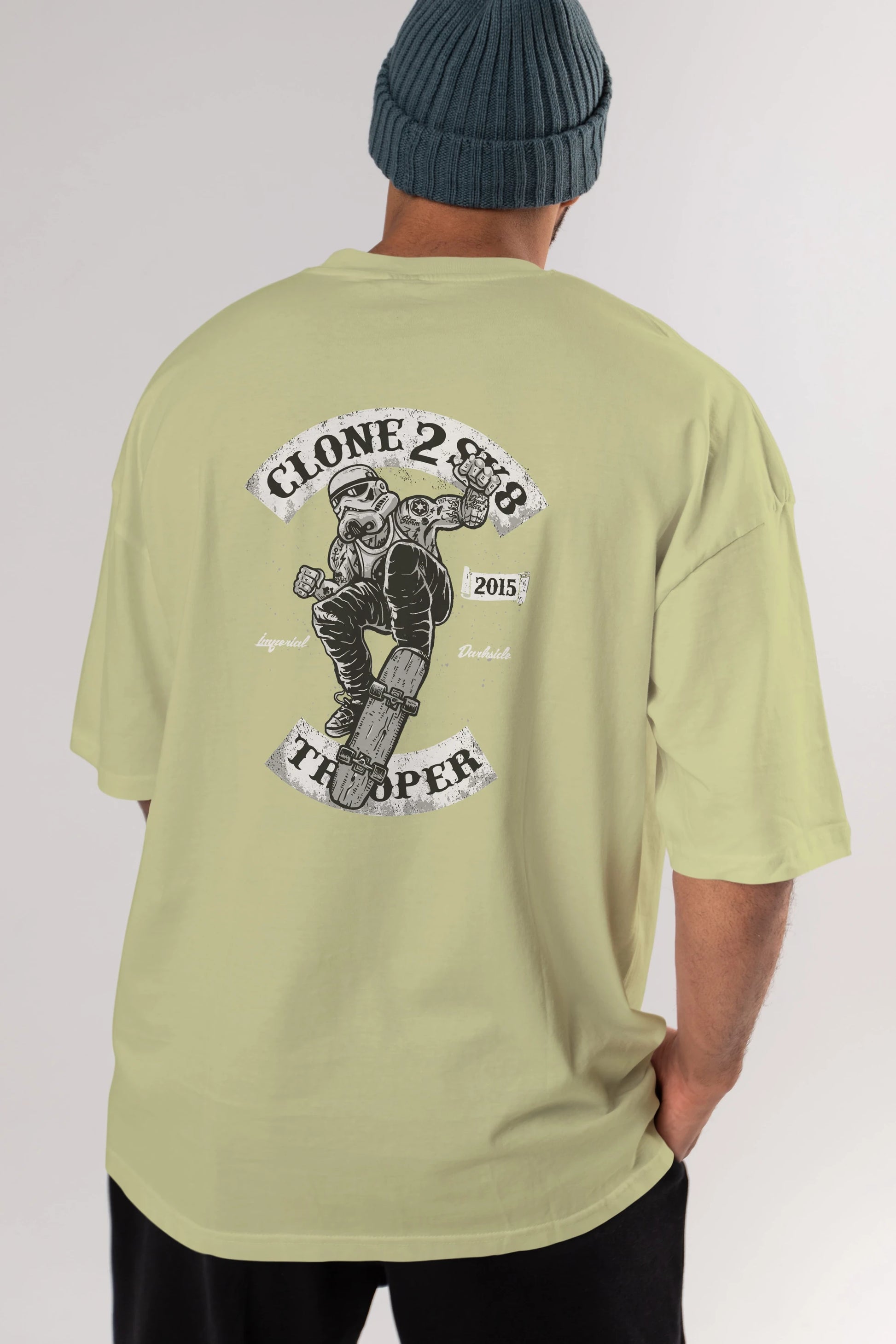 Clone 2 Sk8 Arka Baskılı Oversize t-shirt Erkek Kadın Unisex %100 Pamuk