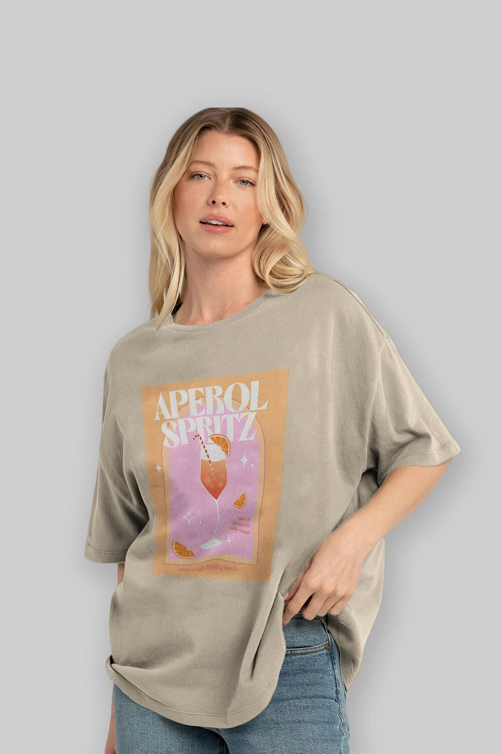 Aperol Spritz 2 Ön Baskılı Oversize t-shirt Erkek Kadın Unisex %100 Pamuk Bisiklet Yaka tişort