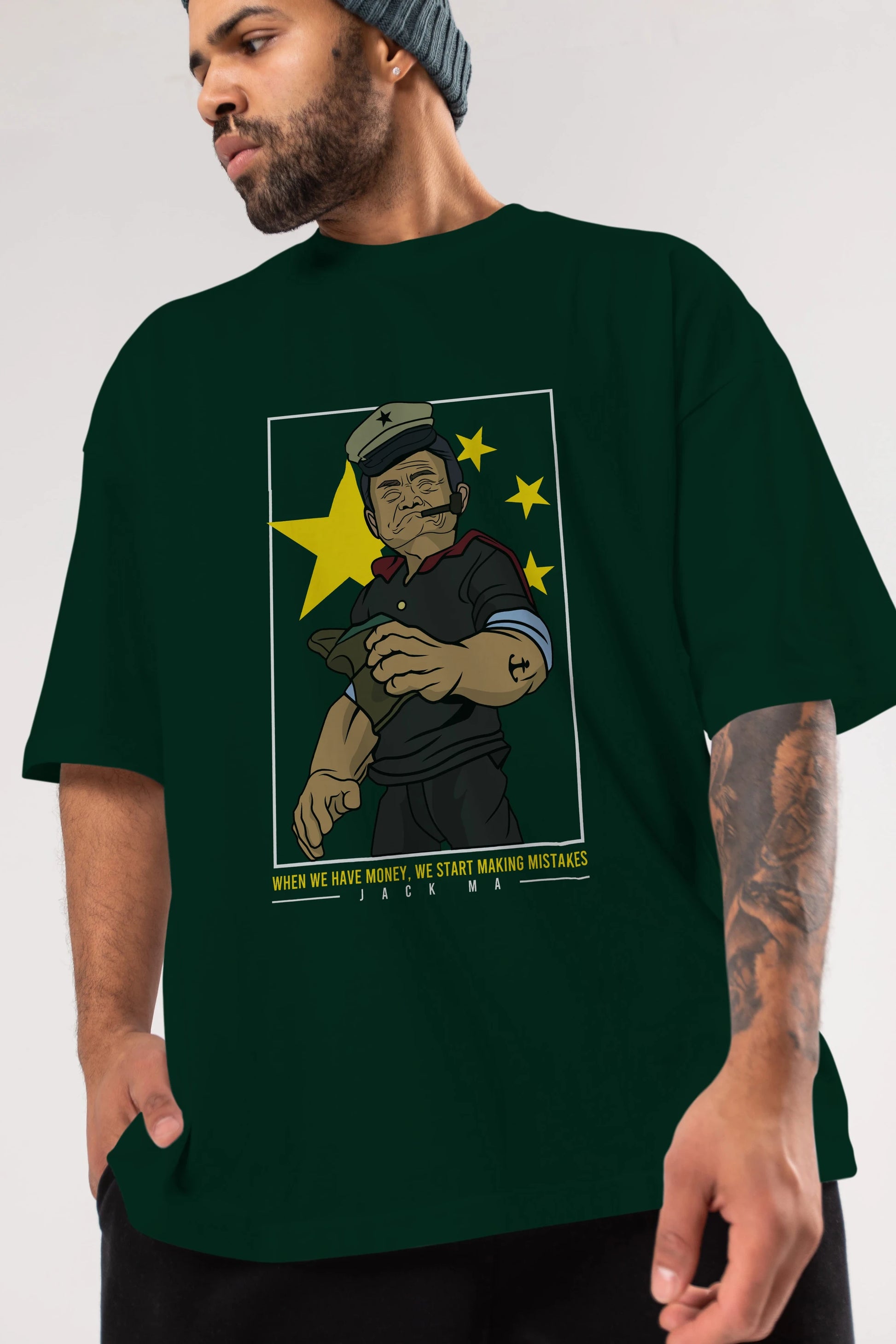 Popeye Jack Ma Ön Baskılı Oversize t-shirt Erkek Kadın Unisex %100 Pamuk tişort