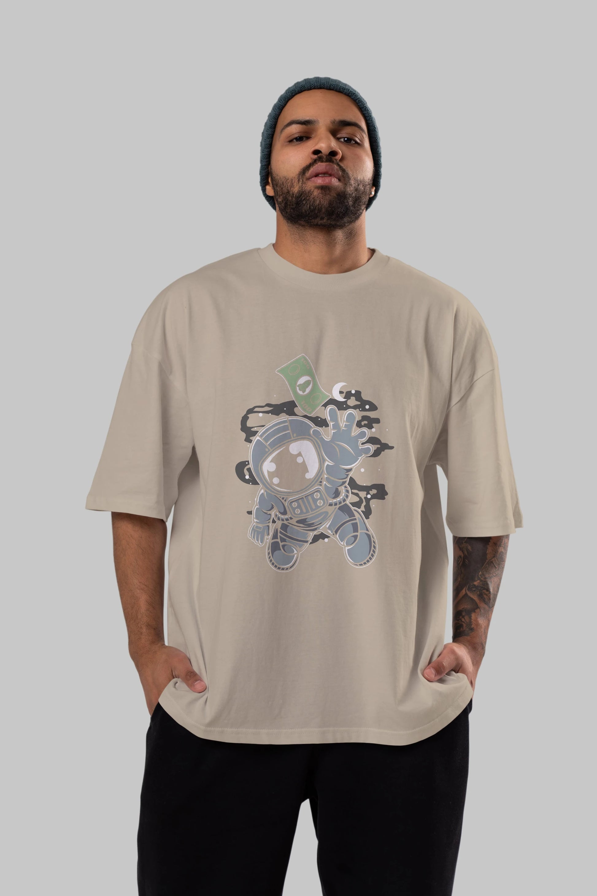 Astronaut Dollar Ön Baskılı Oversize t-shirt Erkek Kadın Unisex