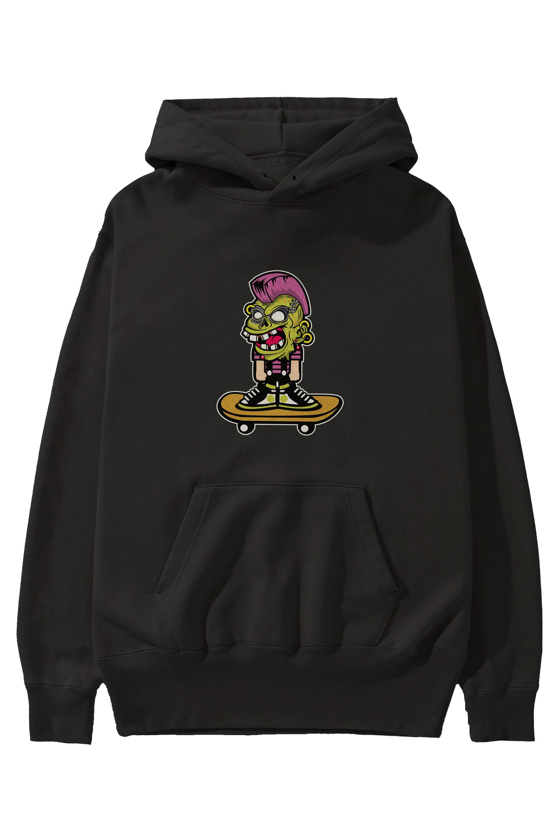 Zombie Punk Skater Ön Baskılı Hoodie Oversize Kapüşonlu Sweatshirt Erkek Kadın Unisex