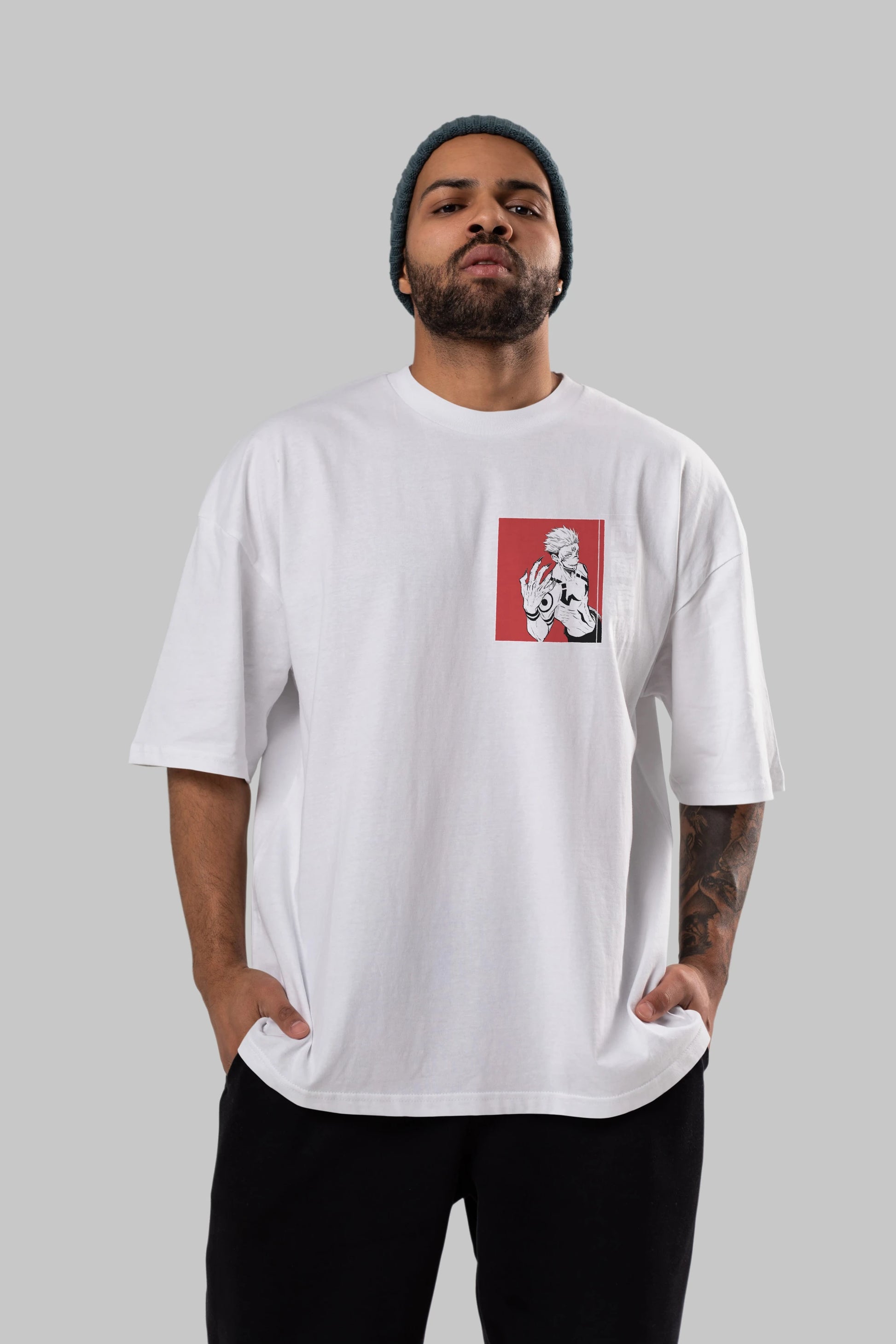 Sukuna Ryoumen 2 Ön Sol Baskılı Oversize t-shirt Erkek Kadın Unisex %100 Pamuk Bisiklet Yaka tişort