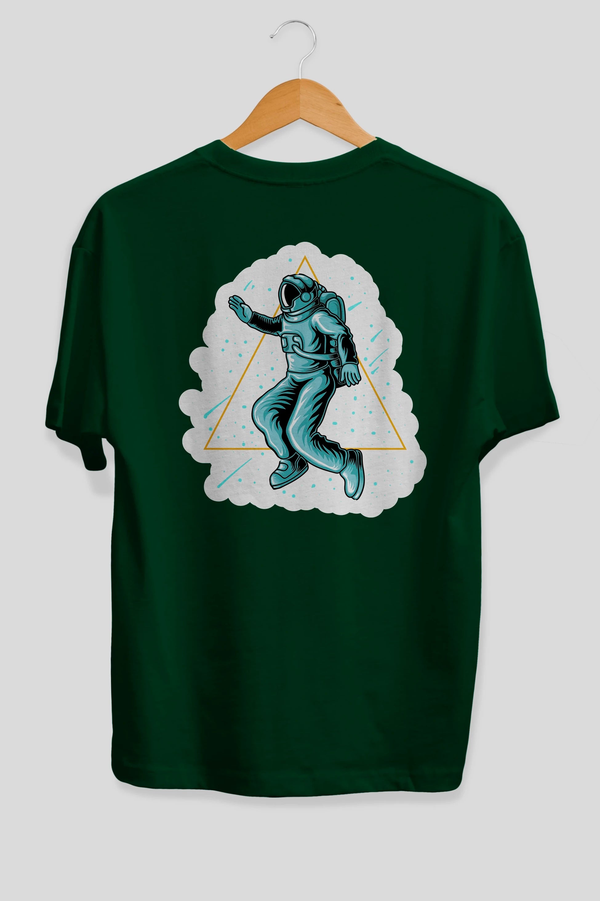 Astronaut Starry Triangle Sticker Arka Baskılı Oversize t-shirt Erkek Kadın Unisex