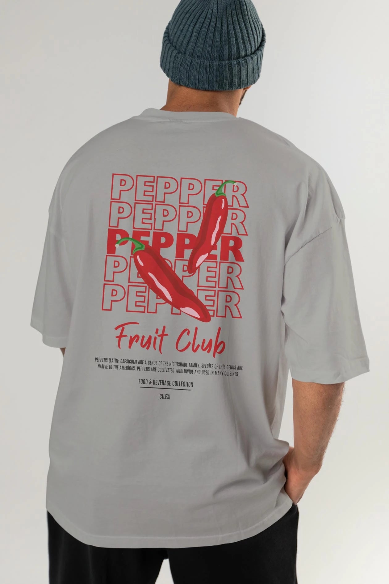 Pepper Arka Baskılı Oversize t-shirt Erkek Kadın Pamuk Bisiklet Yaka tişort
