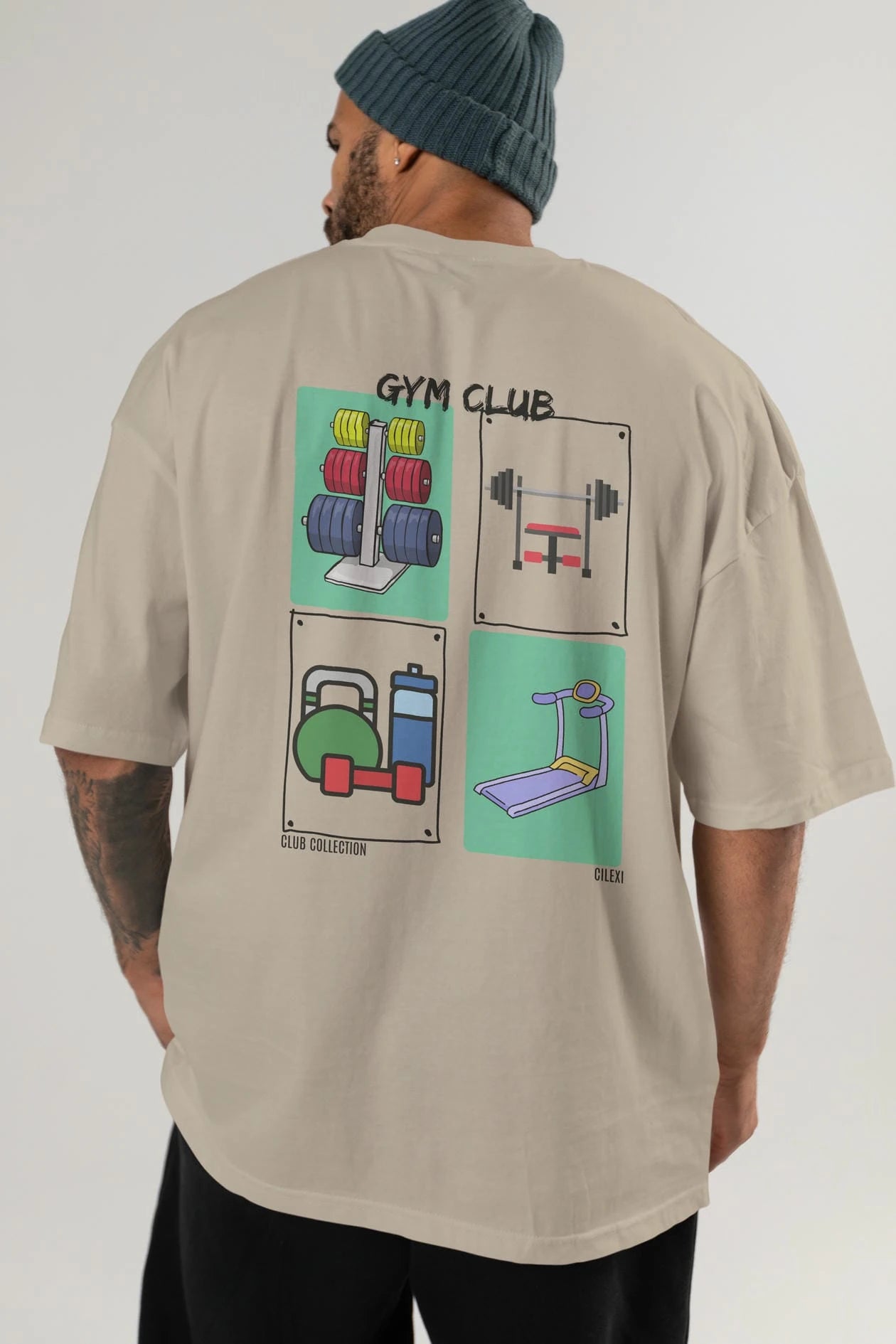 Gym Club Arka Baskılı Oversize t-shirt Erkek Kadın %100 Pamuk Bisiklet Yaka tişort