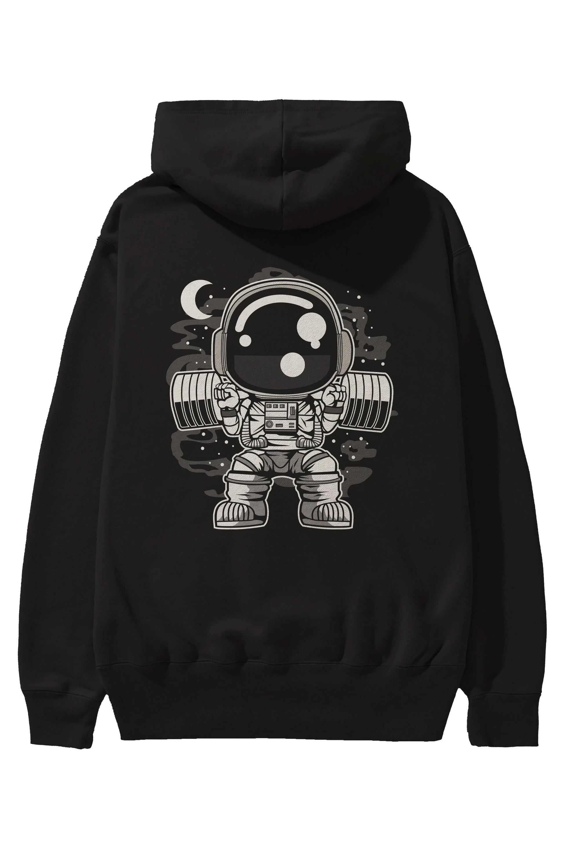 Astronaut Barbell Body Builder Arka Baskılı Hoodie Oversize Kapüşonlu Sweatshirt Erkek Kadın Unisex