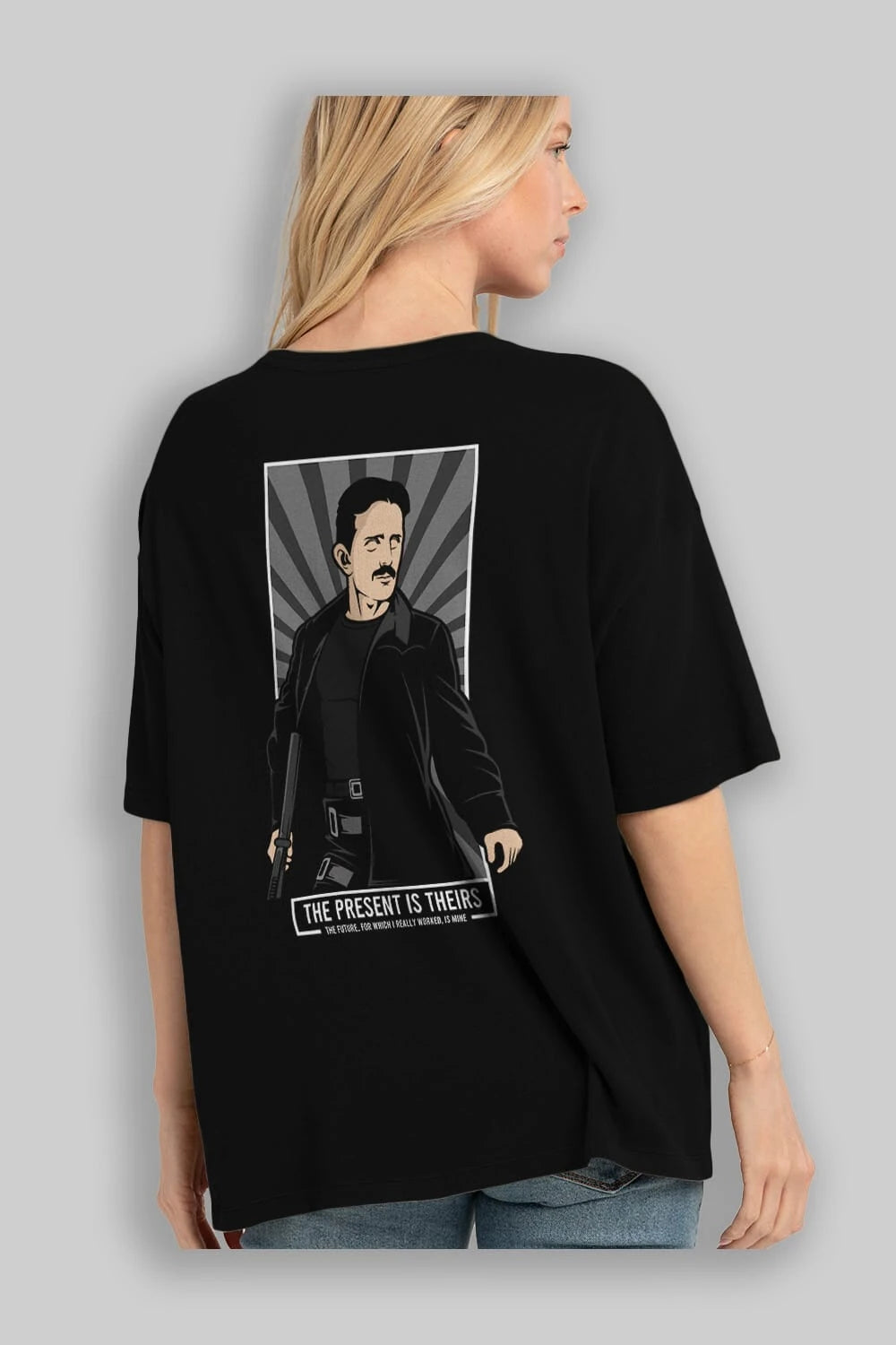 Tesla Matrix Arka Baskılı Oversize t-shirt Erkek Kadın Unisex %100 Pamuk tişort