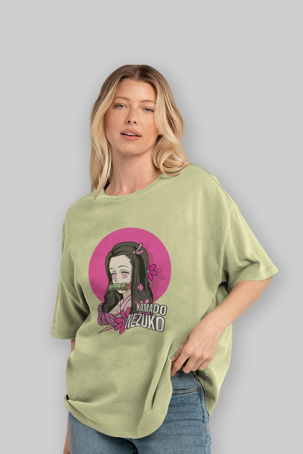 Nezuko Kamado 2 Anime Ön Baskılı Oversize t-shirt %100 pamuk Erkek Kadın Unisex
