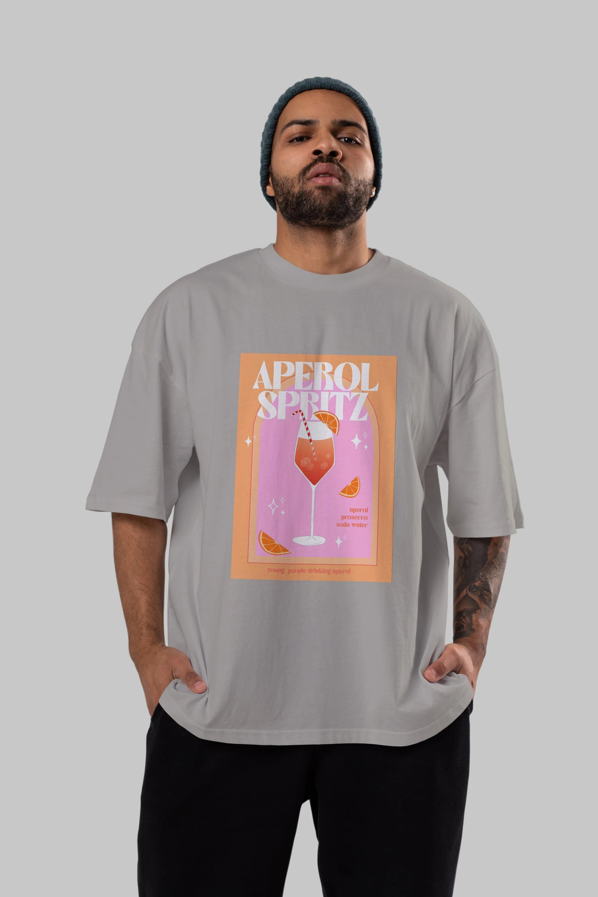 Aperol Spritz 2 Ön Baskılı Oversize t-shirt Erkek Kadın Unisex %100 Pamuk Bisiklet Yaka tişort