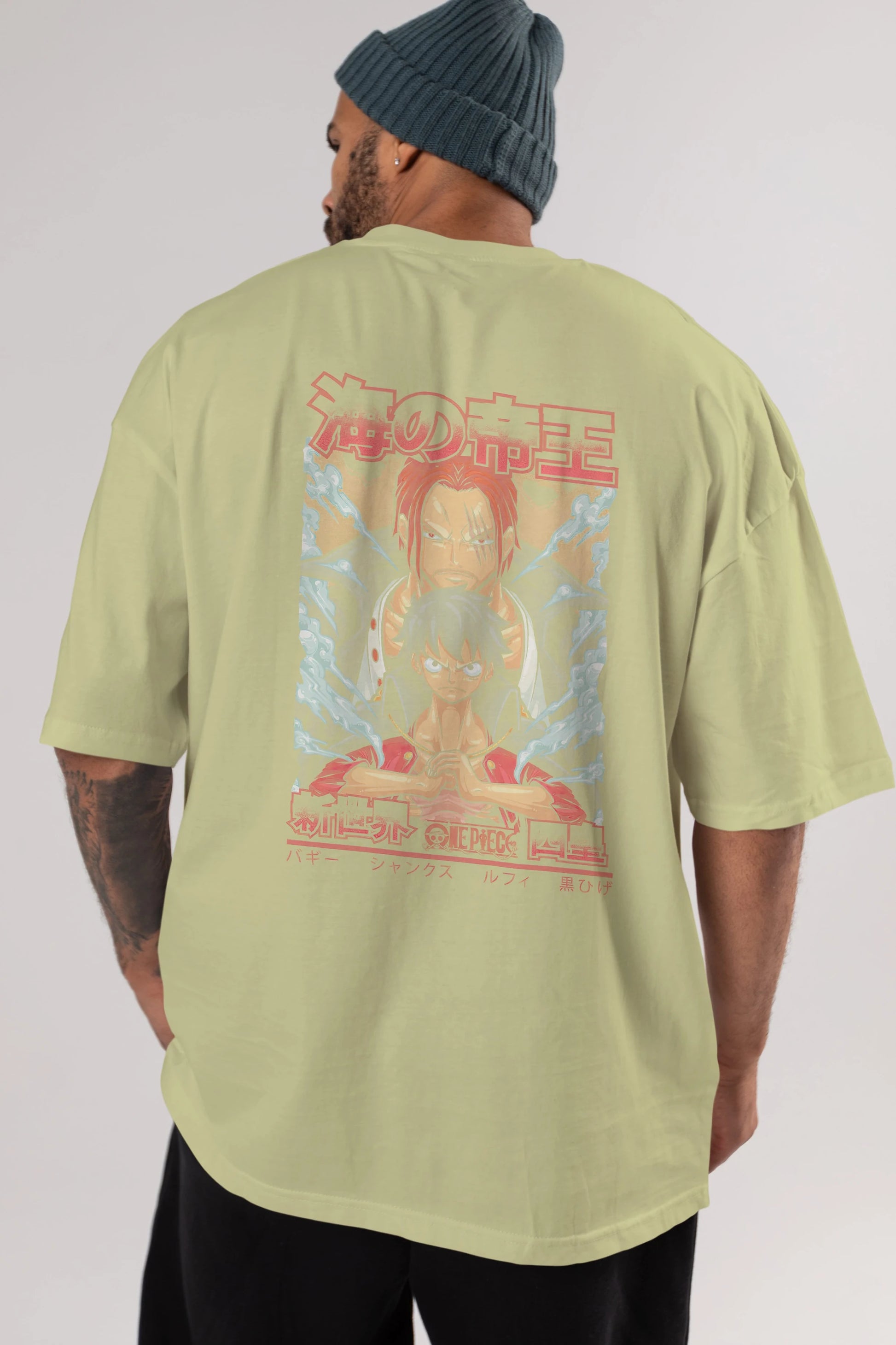 MONKEY D. LUFF and SHANKS Anime Arka Baskılı Oversize t-shirt Erkek Kadın Unisex