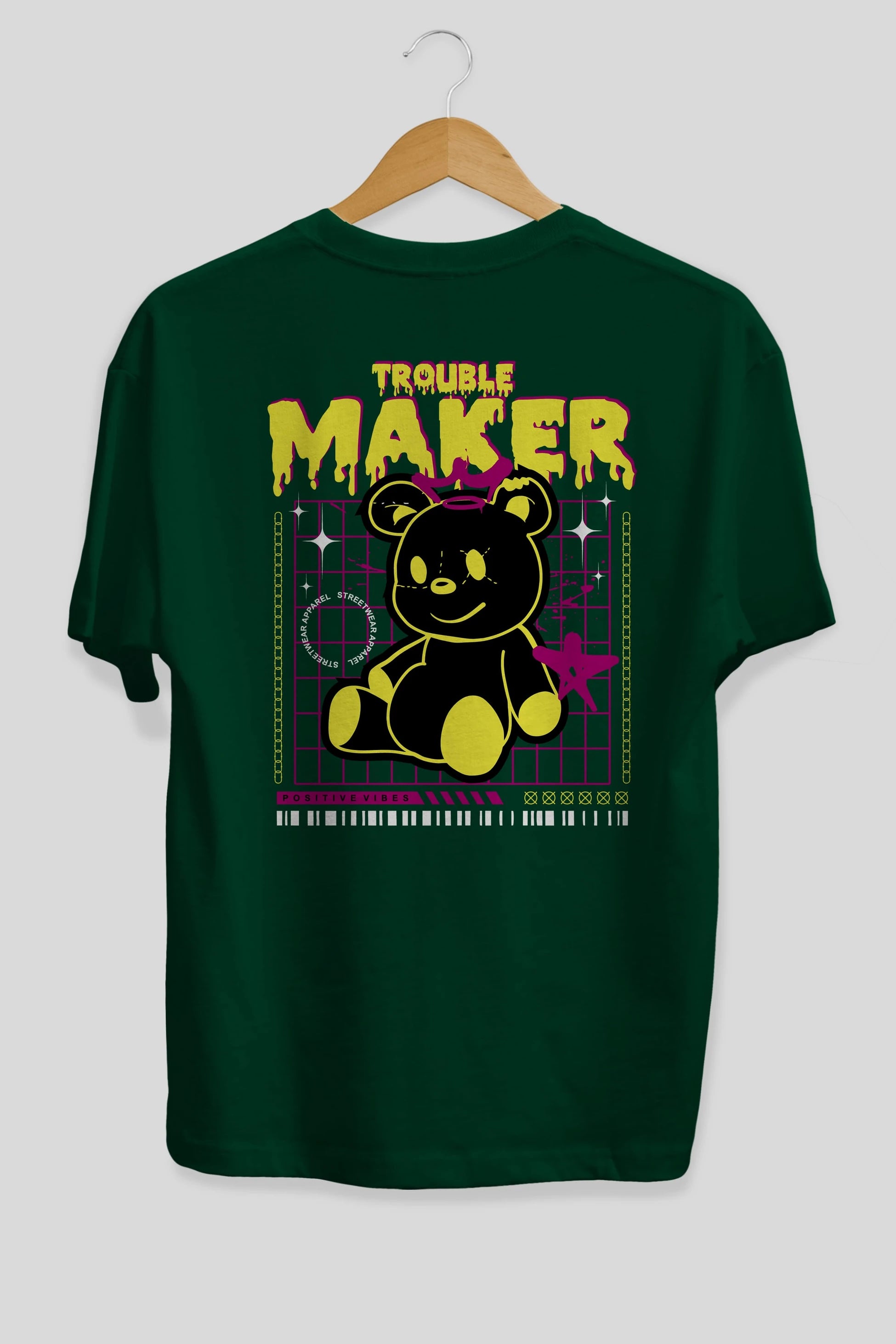 Teddy Bear Trouble Maker Arka Baskılı Oversize t-shirt Erkek Kadın Unisex