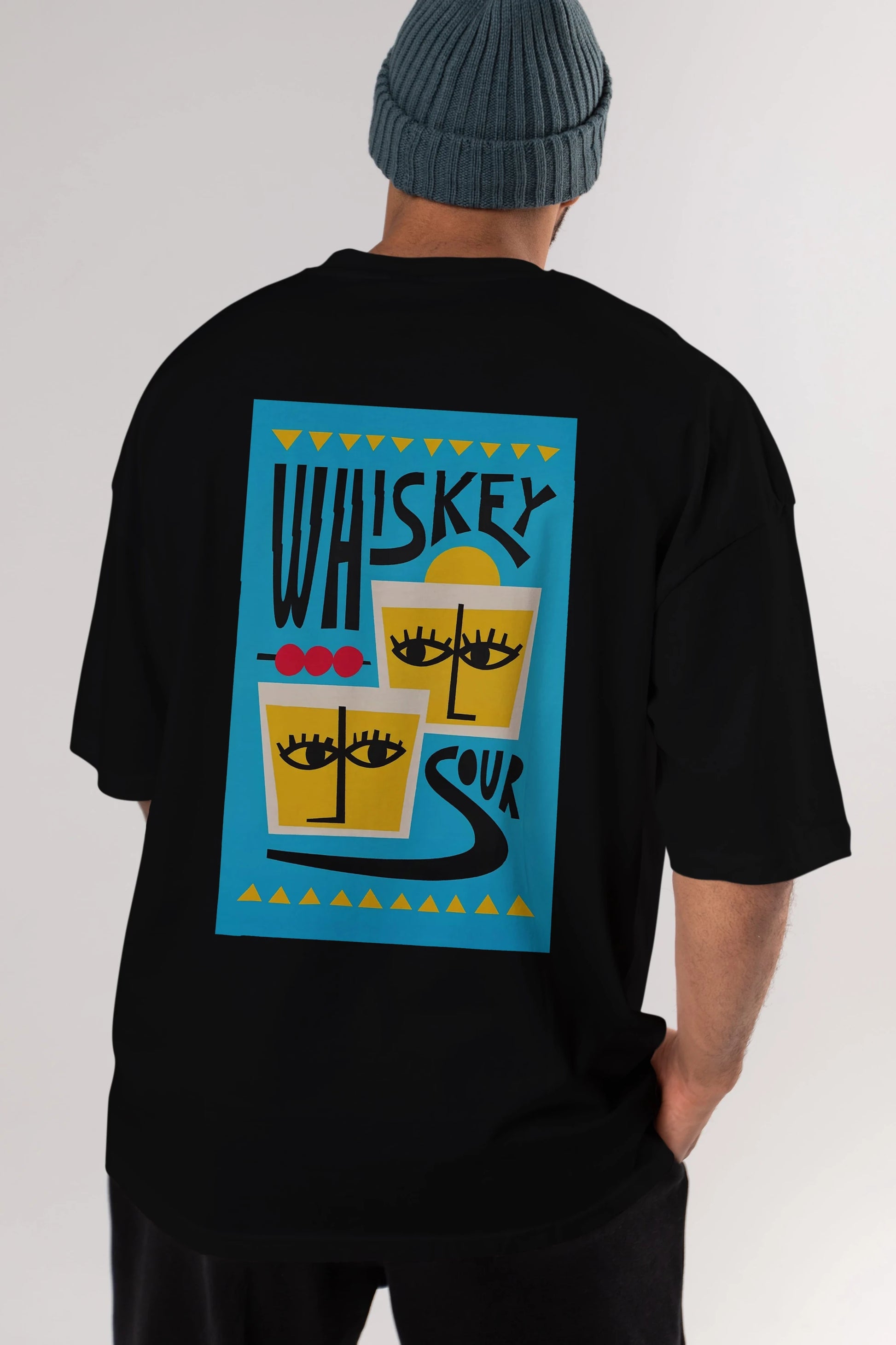 Whiskey Sour 2 Arka Baskılı Oversize t-shirt Erkek Kadın Unisex %100 Pamuk Bisiklet Yaka tişort