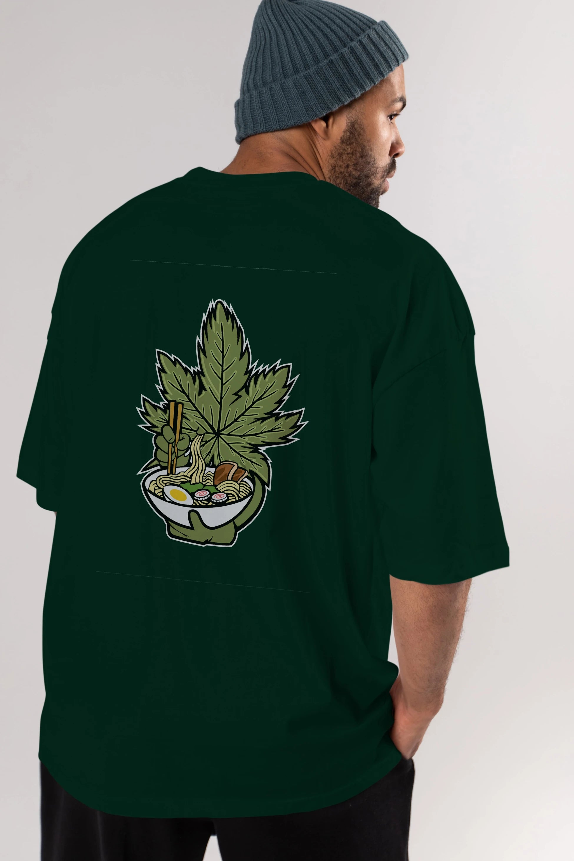 Weed Ramen Arka Baskılı Oversize t-shirt Erkek Kadın Unisex %100 Pamuk tişort