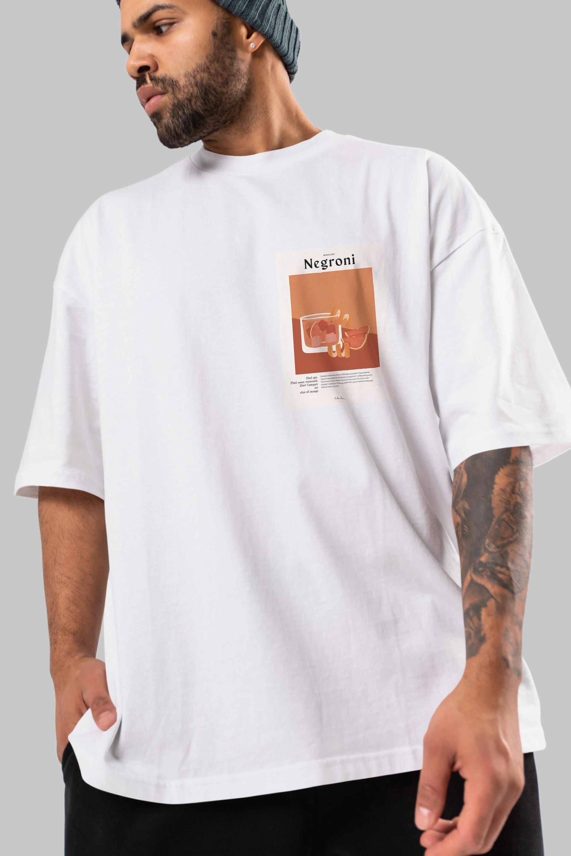 Mixology Negroni Ön Sol Baskılı Oversize t-shirt Erkek Kadın Unisex %100 Pamuk Bisiklet Yaka tişort