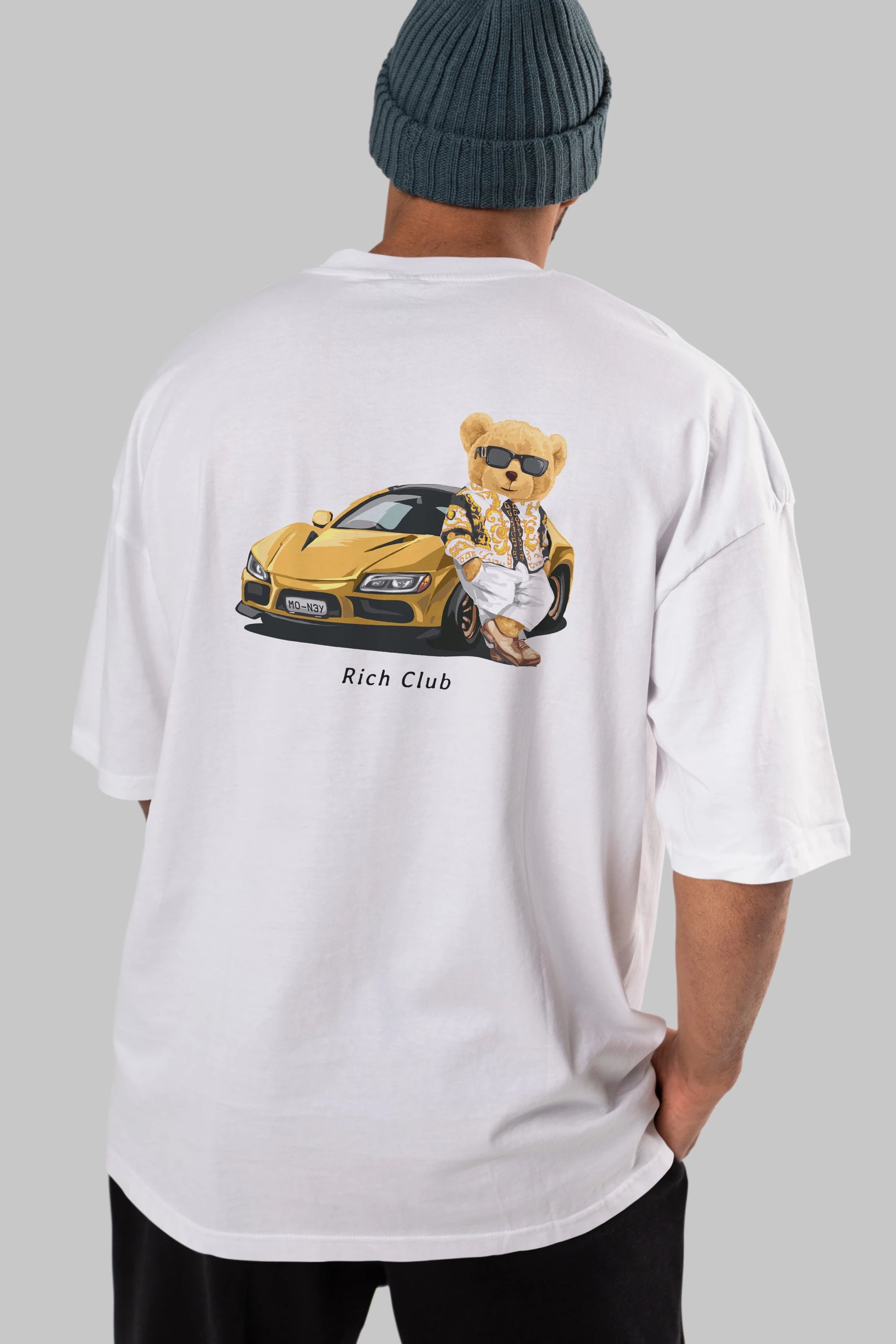 Teddy Bear Rich Club Arka Baskılı Oversize t-shirt Erkek Kadın Unisex %100 Pamuk
