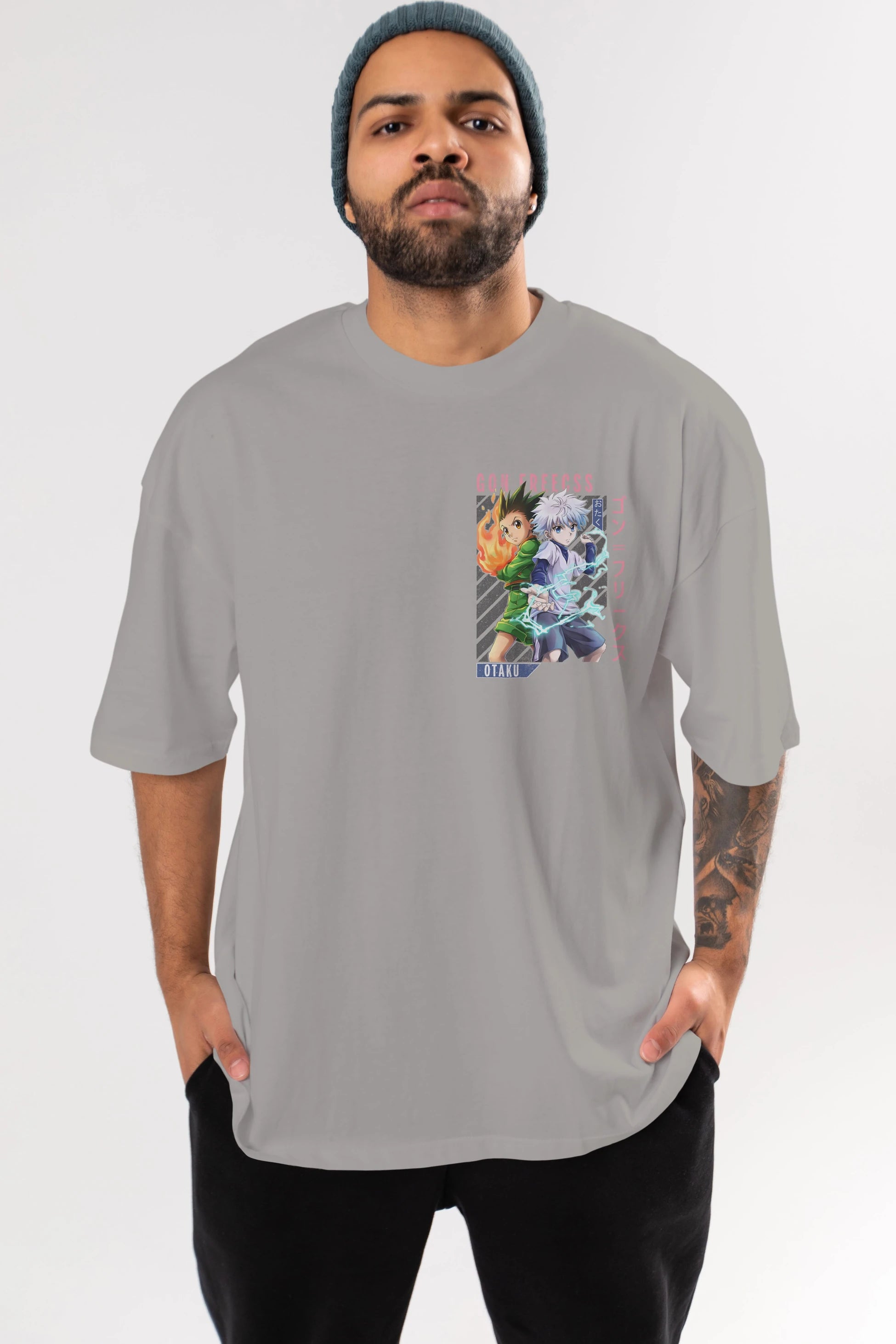 Gon Freecss HUNTER X HUNTER 1 Ön Sol Baskılı Oversize t-shirt Erkek Kadın Unisex %100 Pamuk Bisiklet Yaka tişort