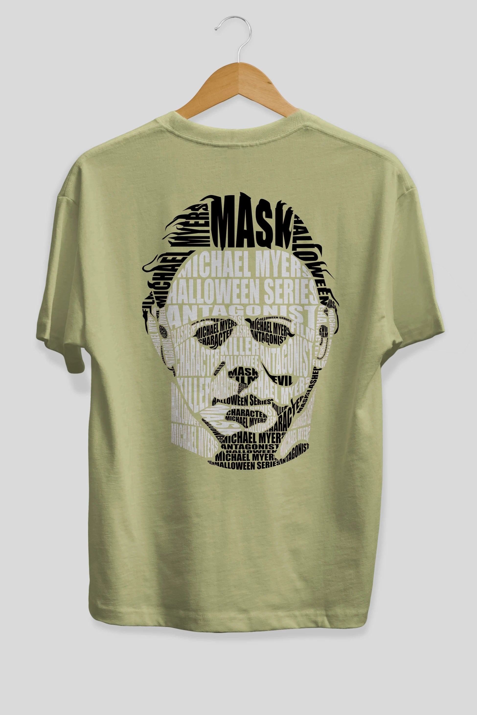 Michael Myers Calligram Arka Baskılı Oversize t-shirt %100 pamuk Erkek Kadın Unisex