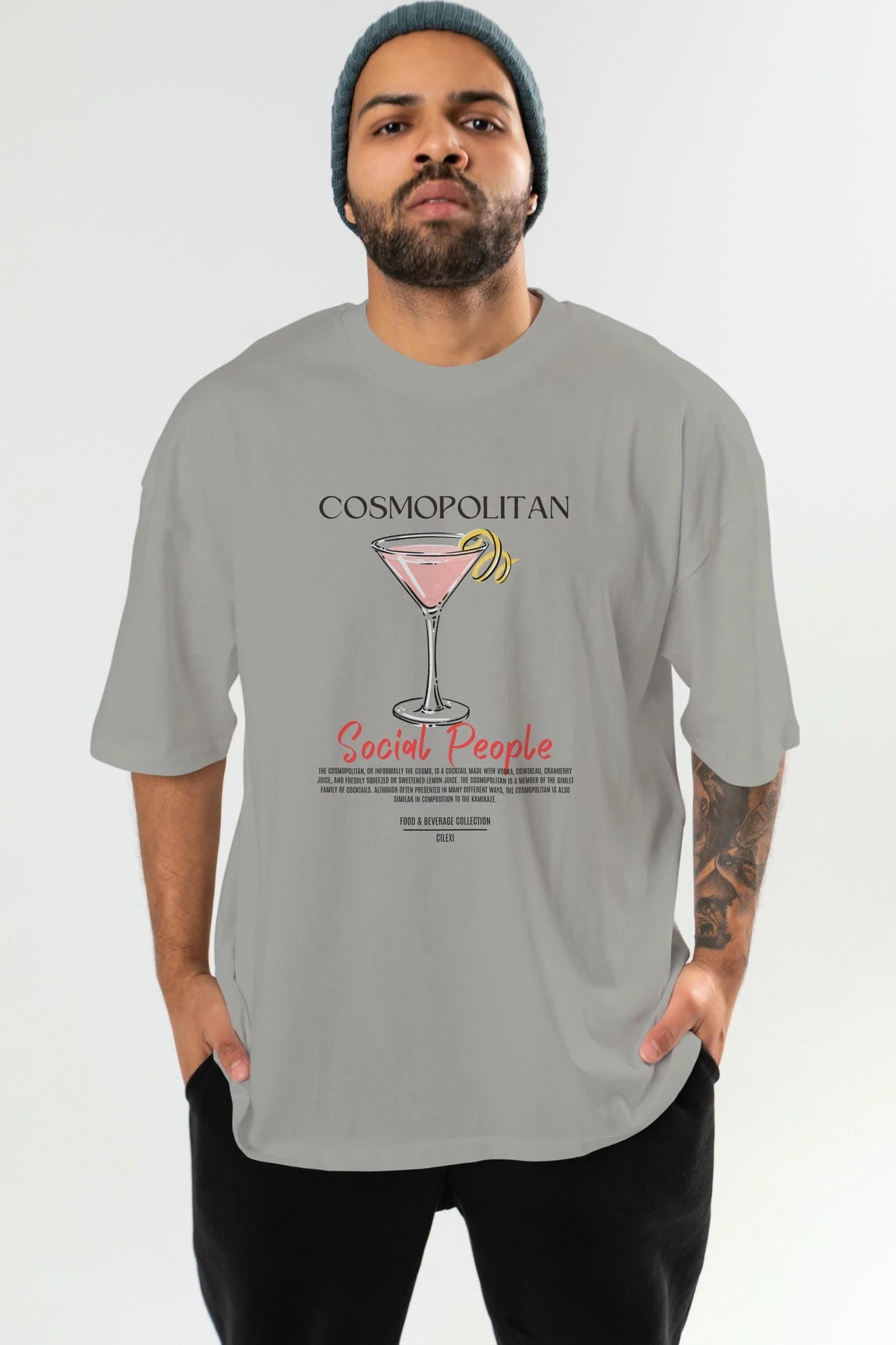 Cosmopolıtan Kokteyl Serisi ön Baskılı Oversize t-shirt Erkek Kadın %100 Pamuk Bisiklet Yaka tişort