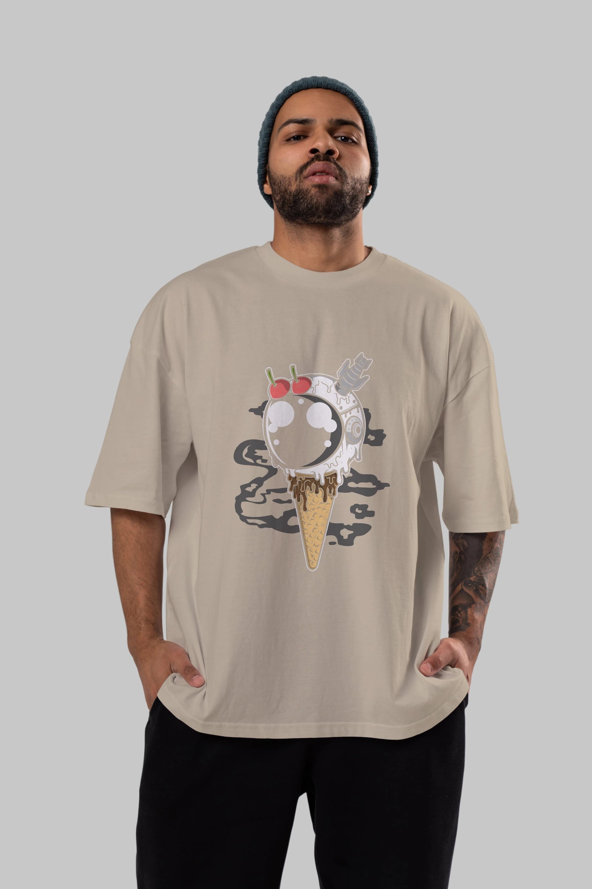 Astronaut Ice Cream Ön Baskılı Oversize t-shirt Erkek Kadın Unisex
