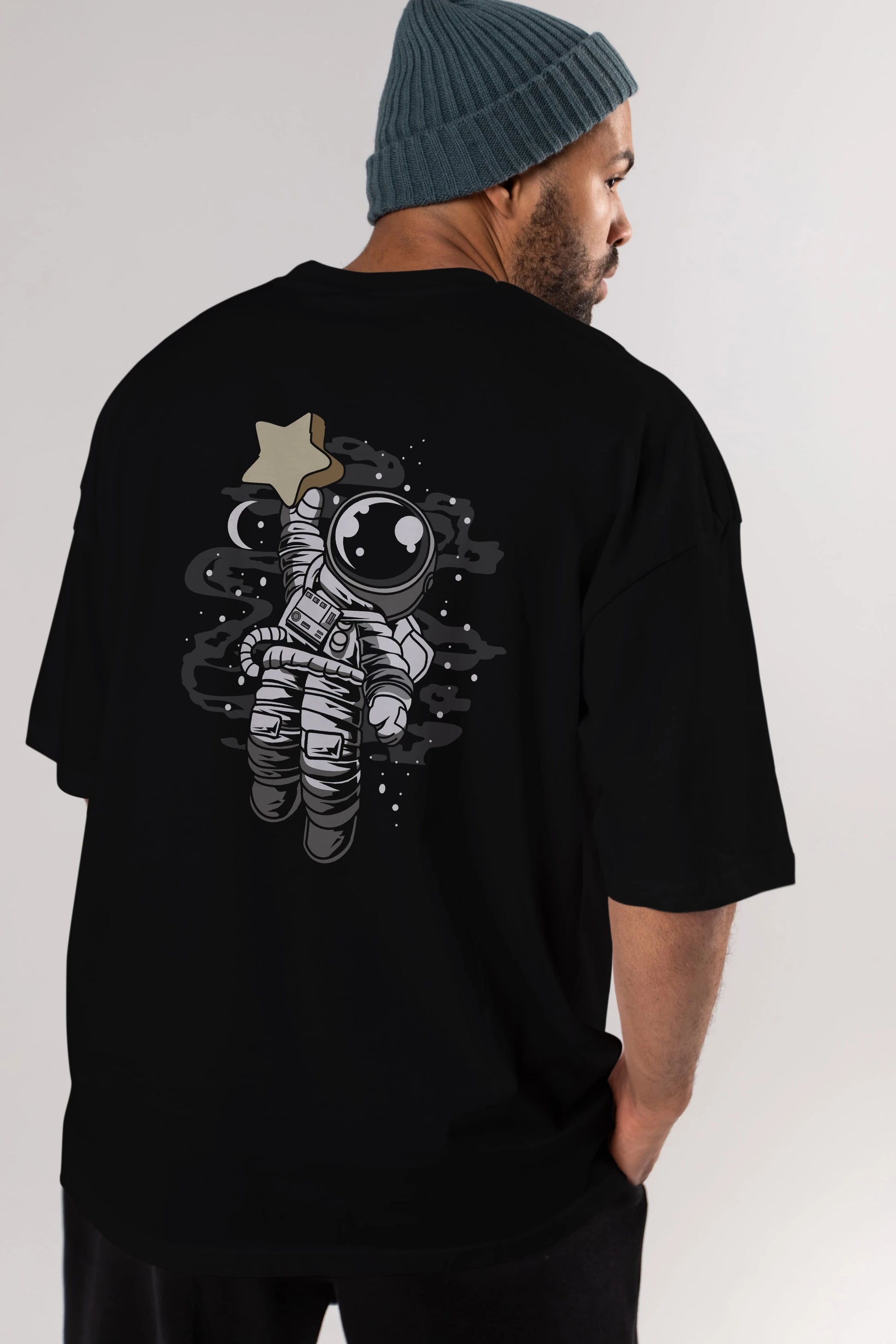 Astronaut Reach The Star Arka Baskılı Oversize t-shirt Erkek Kadın Unisex
