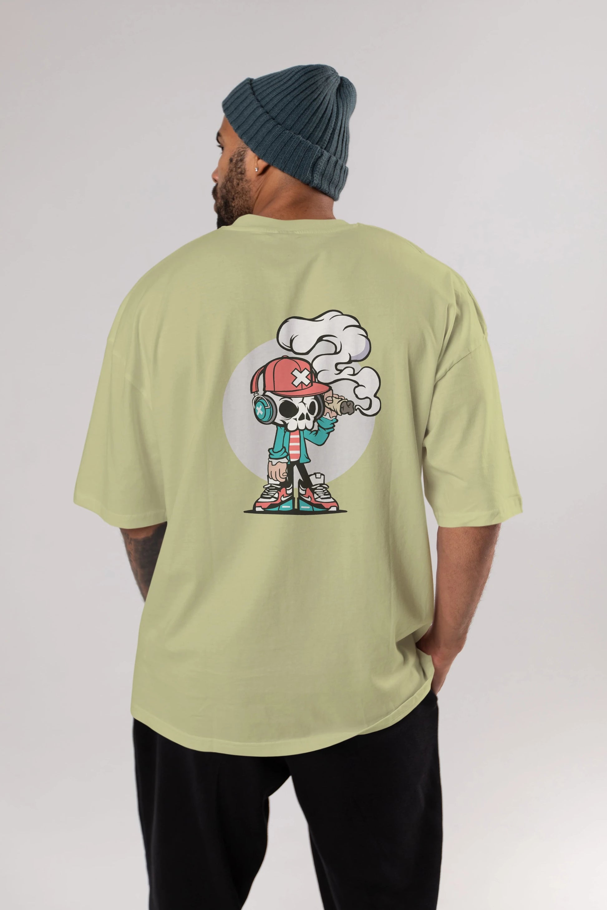 Skull Headphone Arka Baskılı Oversize t-shirt Erkek Kadın Unisex %100 Pamuk tişort