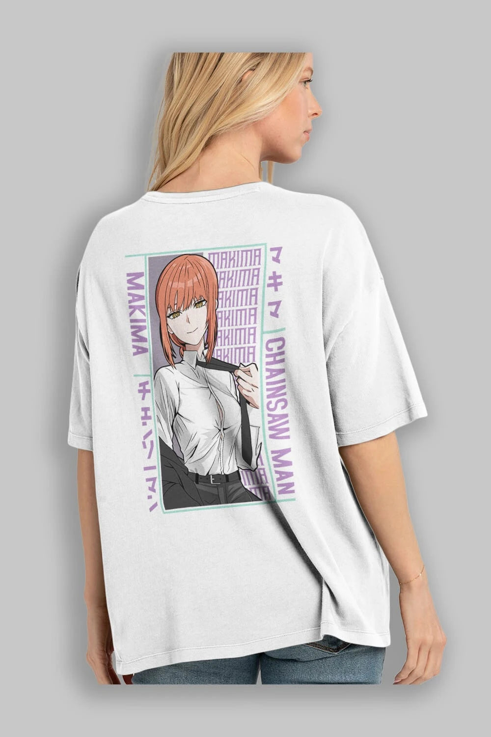 Makima Chain Saw Man Anime Arka Baskılı Oversize t-shirt Erkek Kadın Unisex