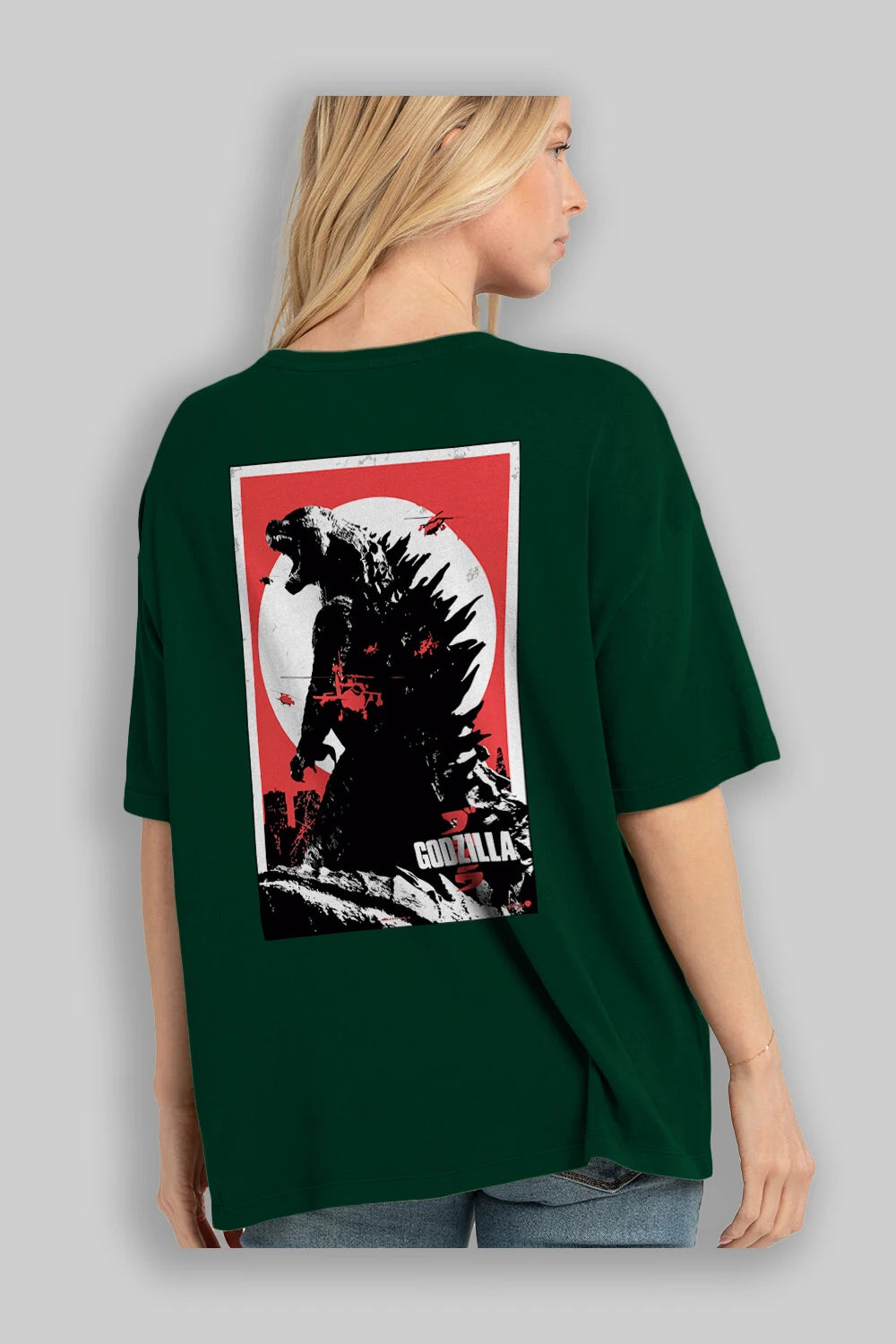 Godzilla (2) Arka Baskılı Oversize t-shirt Erkek Kadın Unisex %100 Pamuk Bisiklet Yaka tişort