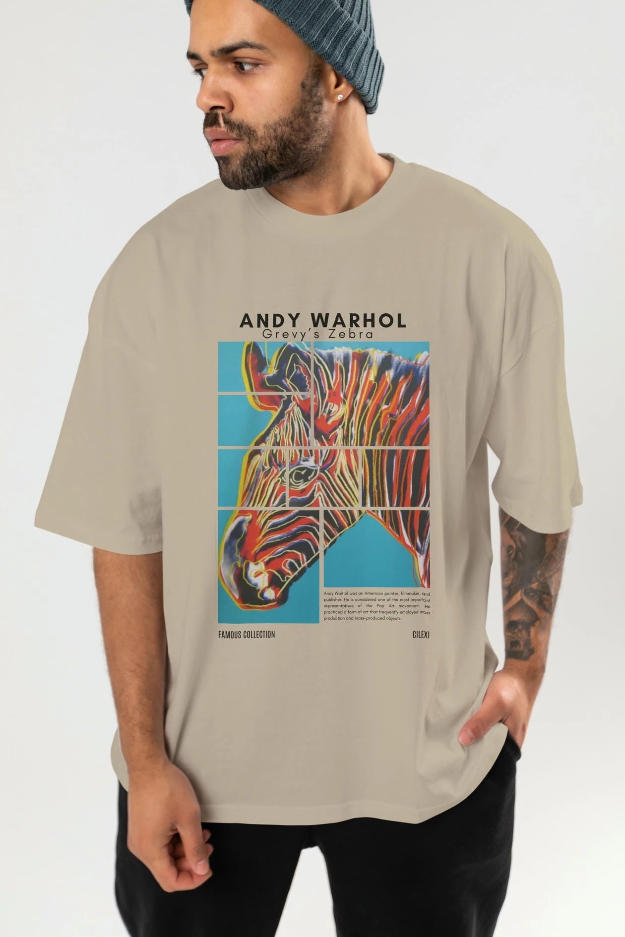 Andy Warhol ön Baskılı Oversize t-shirt Erkek Kadın Bisiklet Yaka Pamuk tişort
