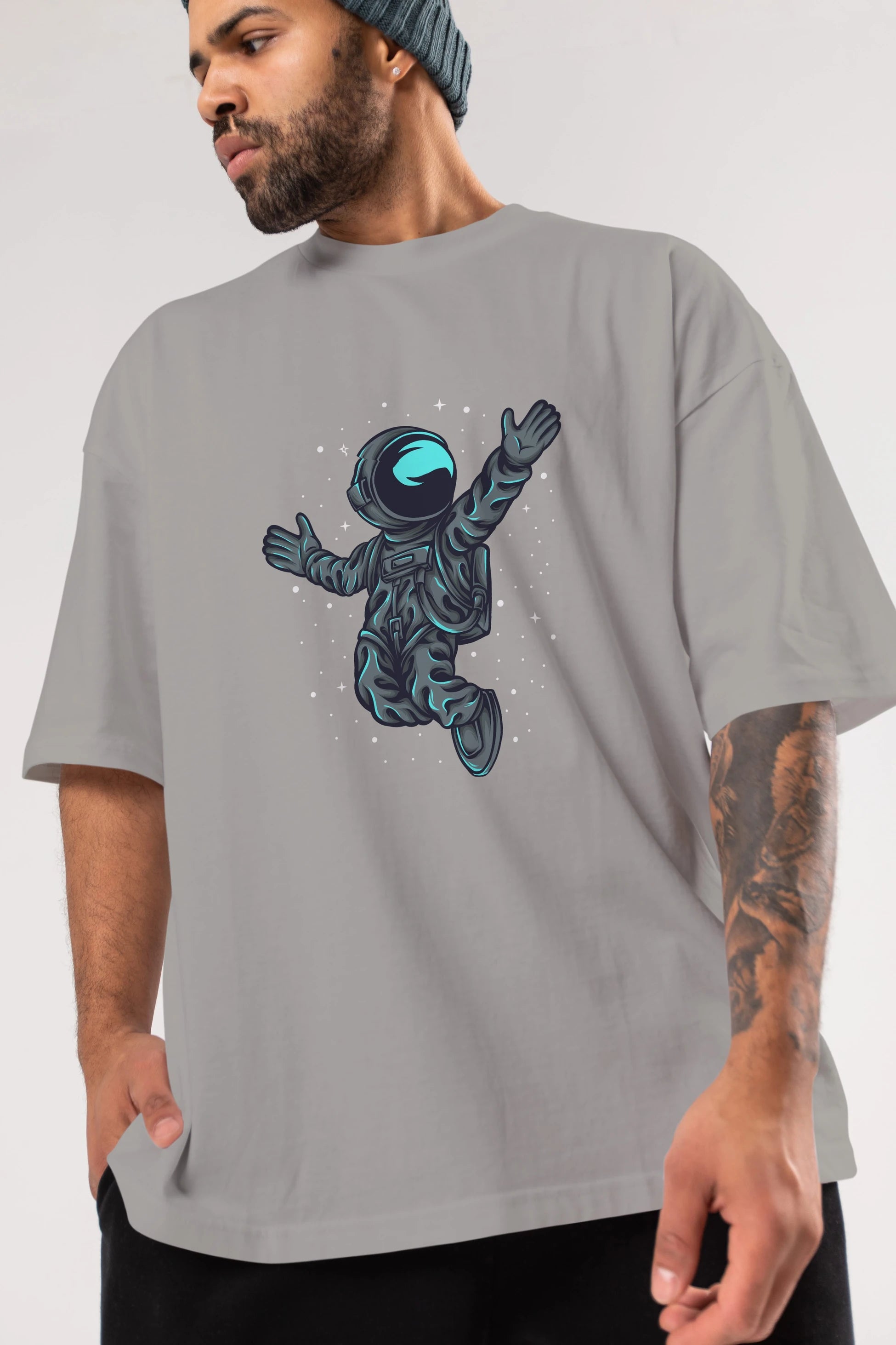Happy Astronaut Ön Baskılı Oversize t-shirt Erkek Kadın Unisex