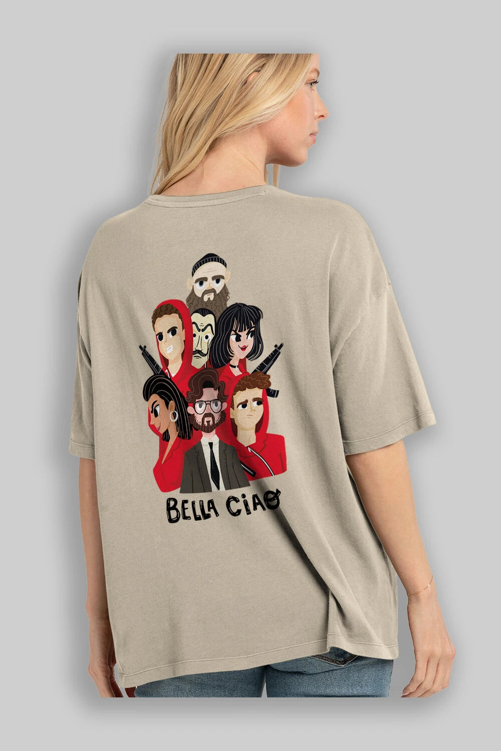 La Casa De Papel (13) Arka Baskılı Oversize t-shirt Erkek Kadın Unisex %100 Pamuk Bisiklet Yaka tişort