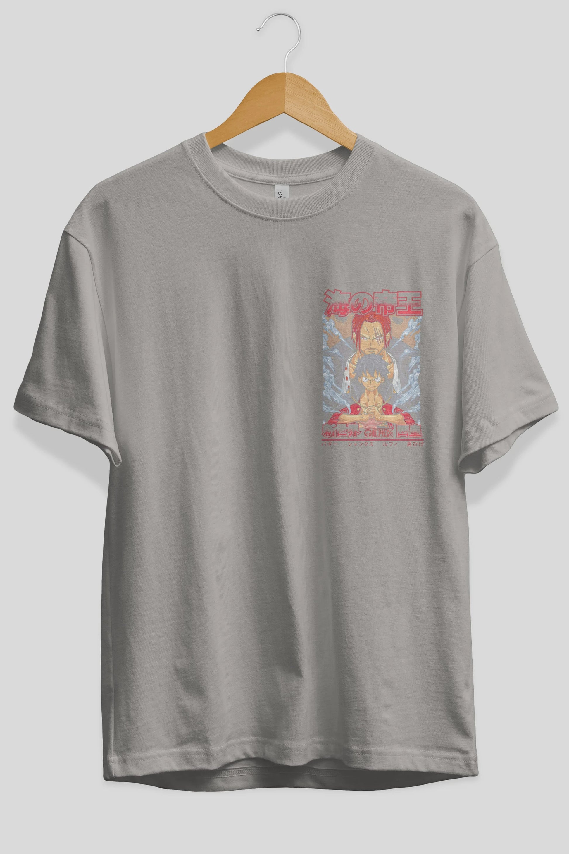 MONKEY D. LUFF and SHANKS Ön Sol Baskılı Oversize t-shirt Erkek Kadın Unisex %100 Pamuk Bisiklet Yaka tişort