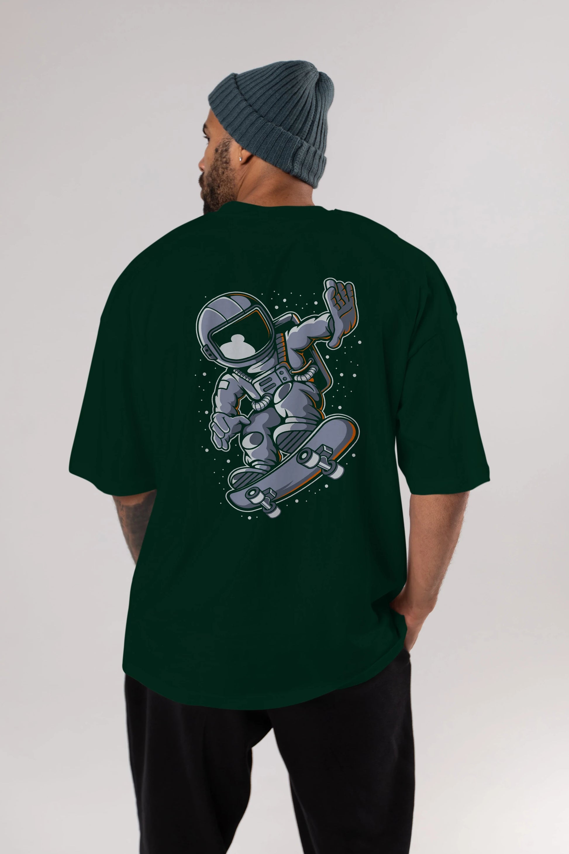 Astronaut Skateboard Arka Baskılı Oversize t-shirt Erkek Kadın Unisex
